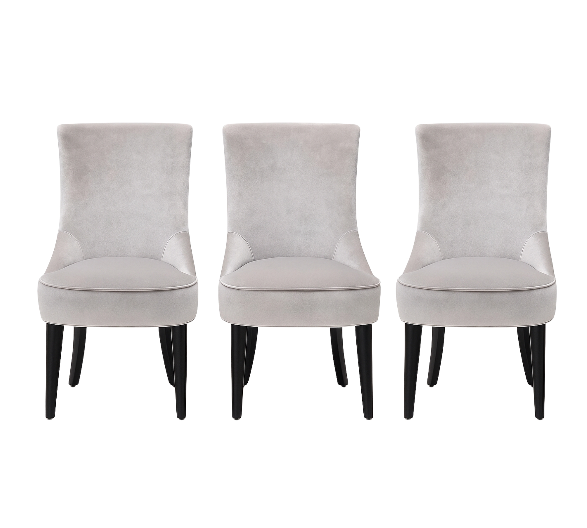 3x dining chair wood velvet grey silver