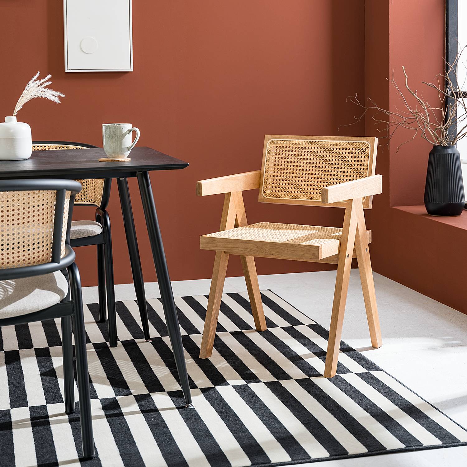 Armchair WALS with Viennese wicker Oak Solid