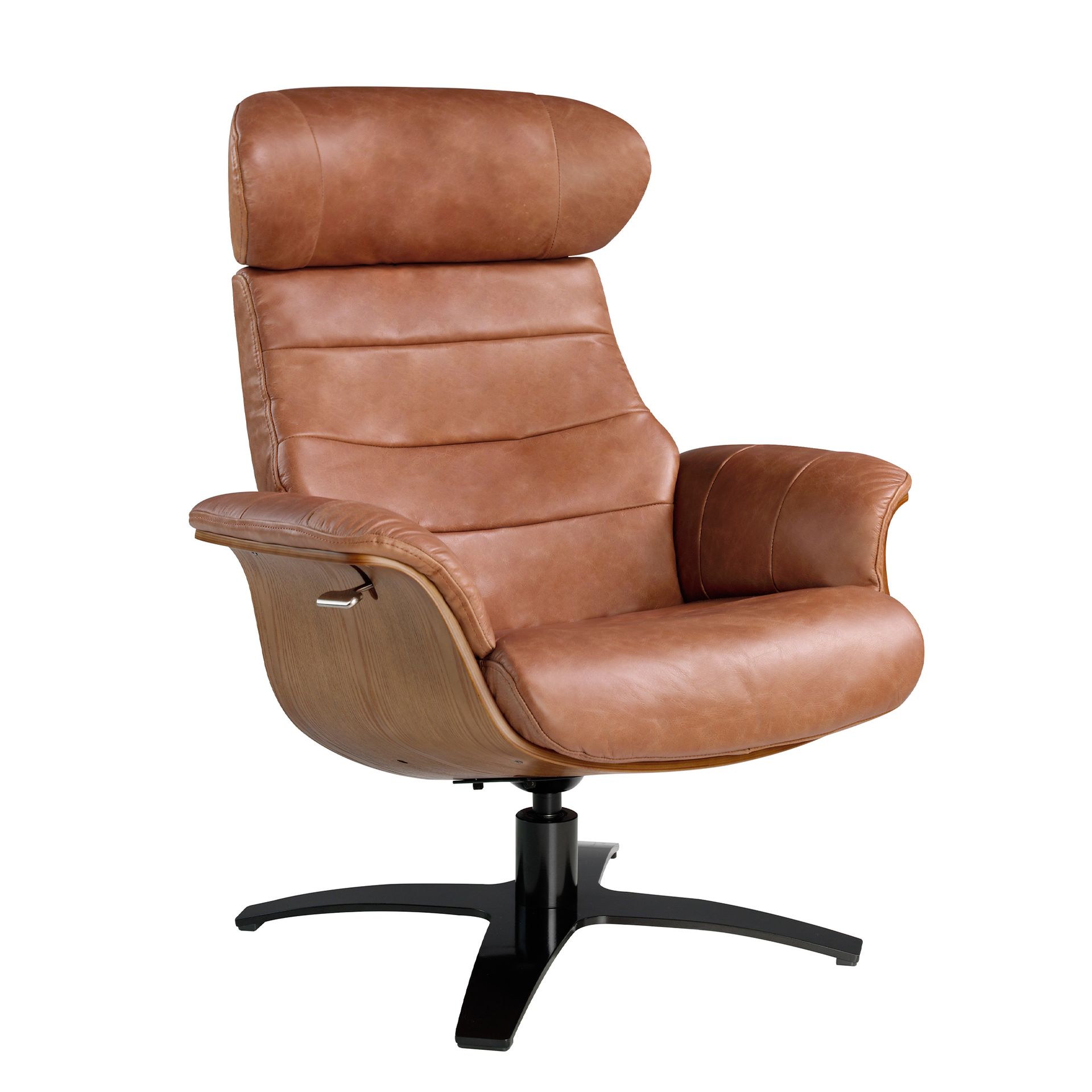 Reclining swivel armchair in brown leather 5083