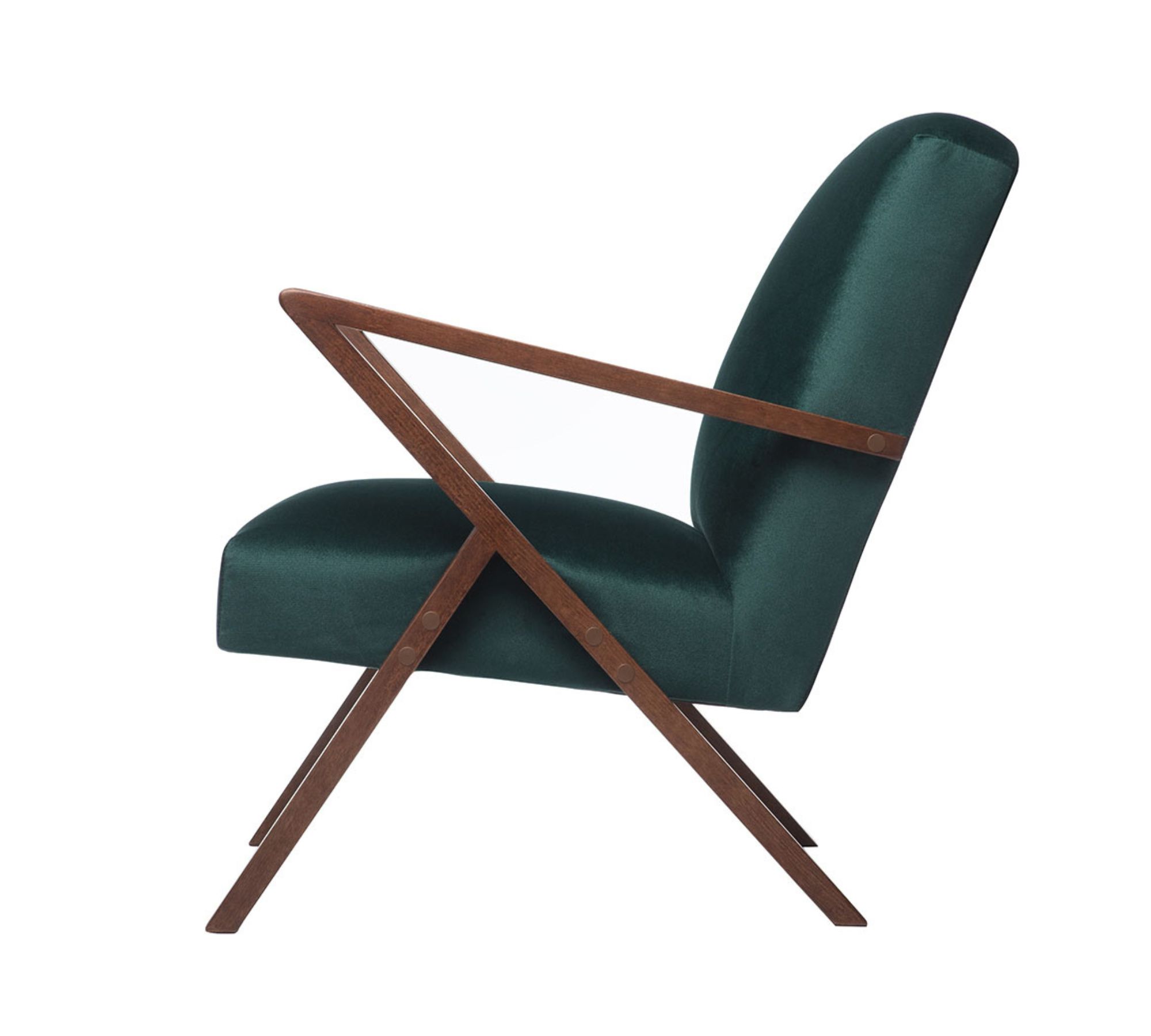 Retrostar Sessel Velvet Line Nussbaum Beizung Jägergrün