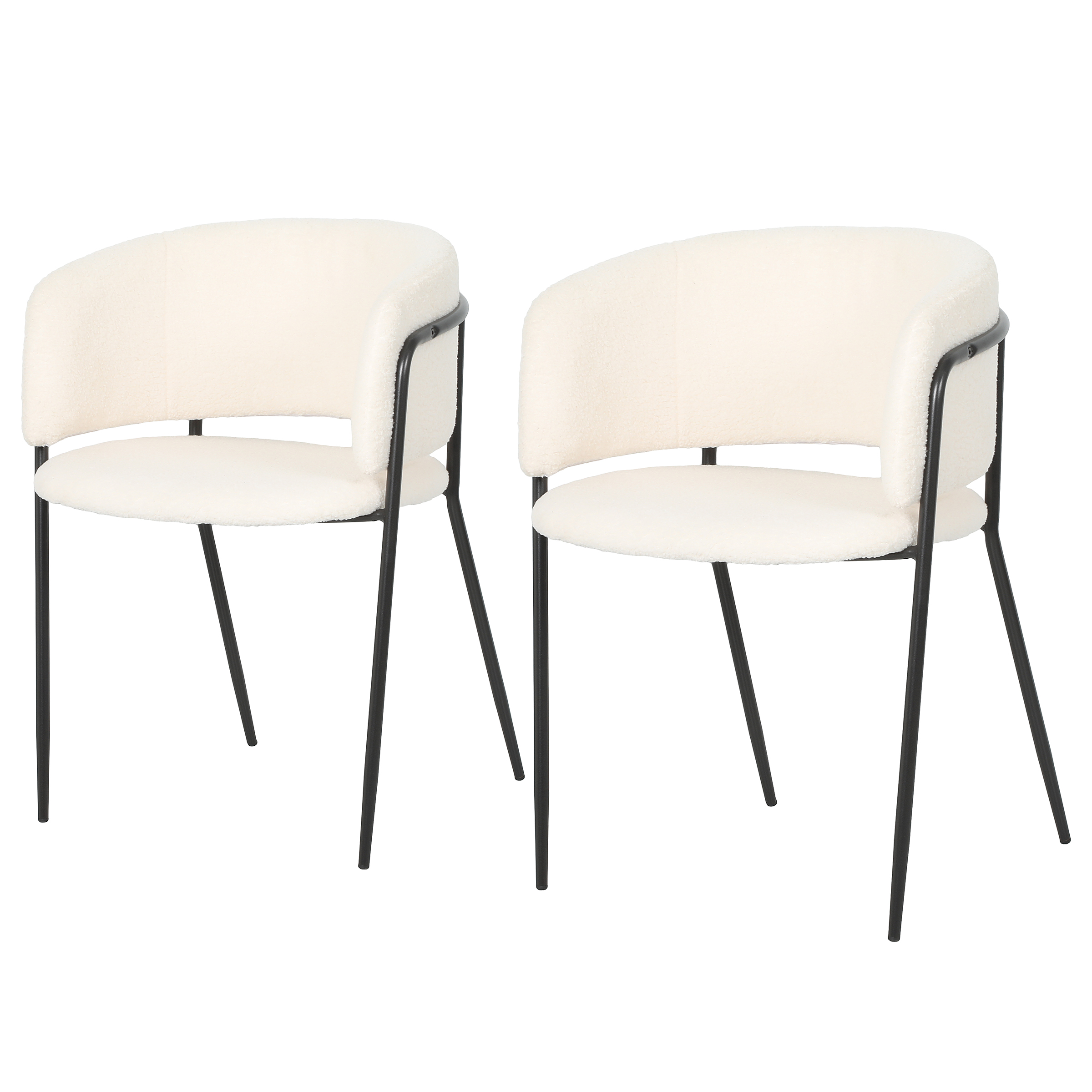 2x Kiboyo Armlehnstuhl Teddystoff Cremeweiß Schwarz