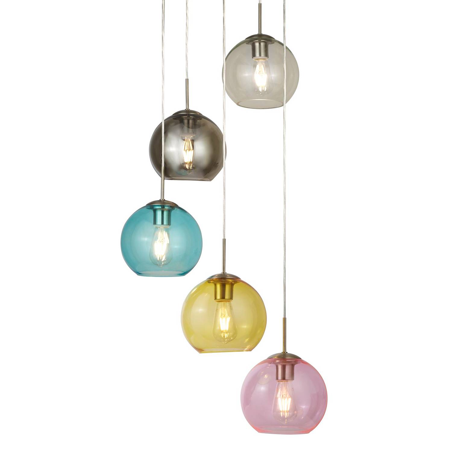 5-flammig Pendelleuchte Mardi Gras Glas Stahl