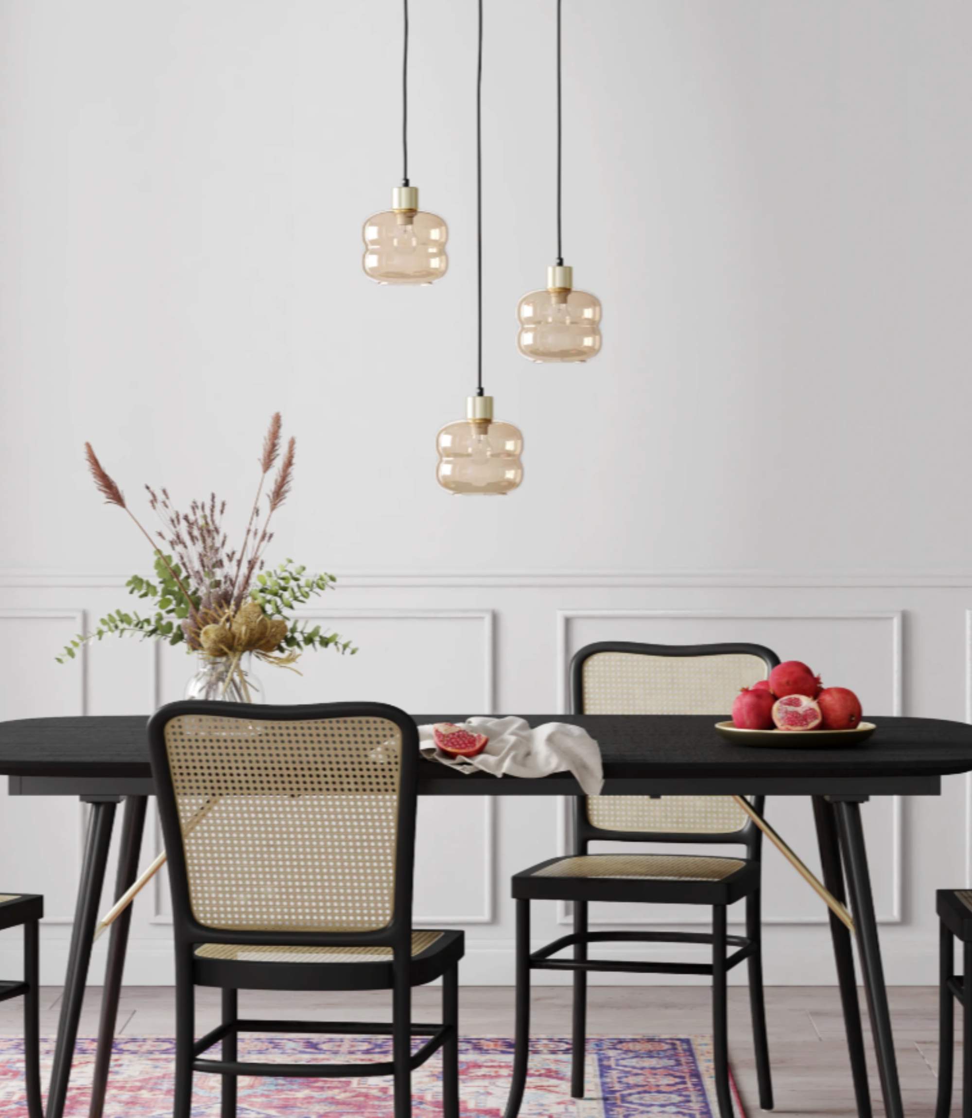 Pendelleuchte 3-flammig Glas Metall Gold