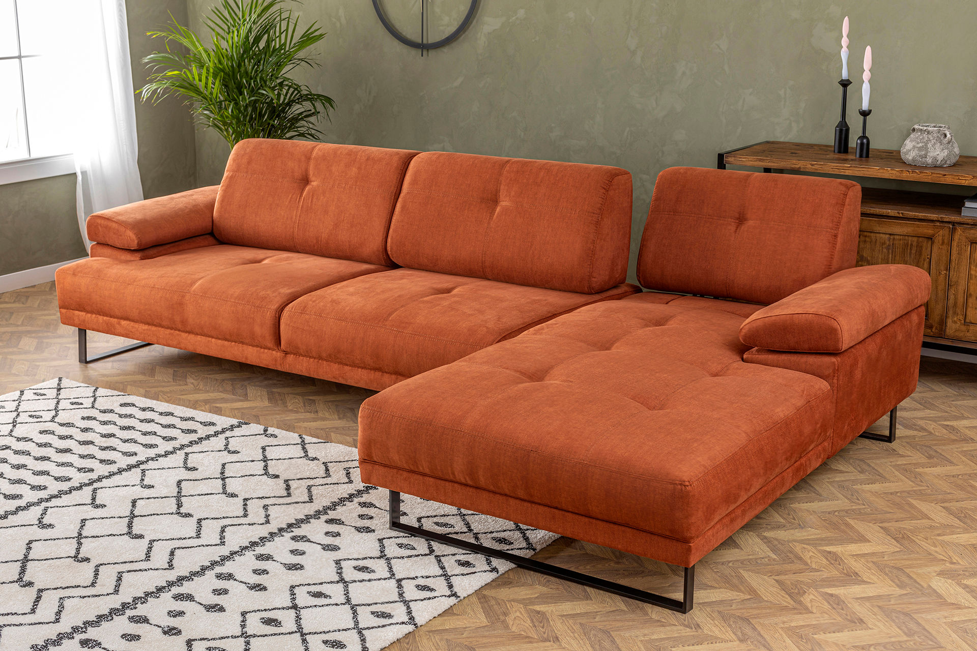 Modern sofa chaise lounge right small orange