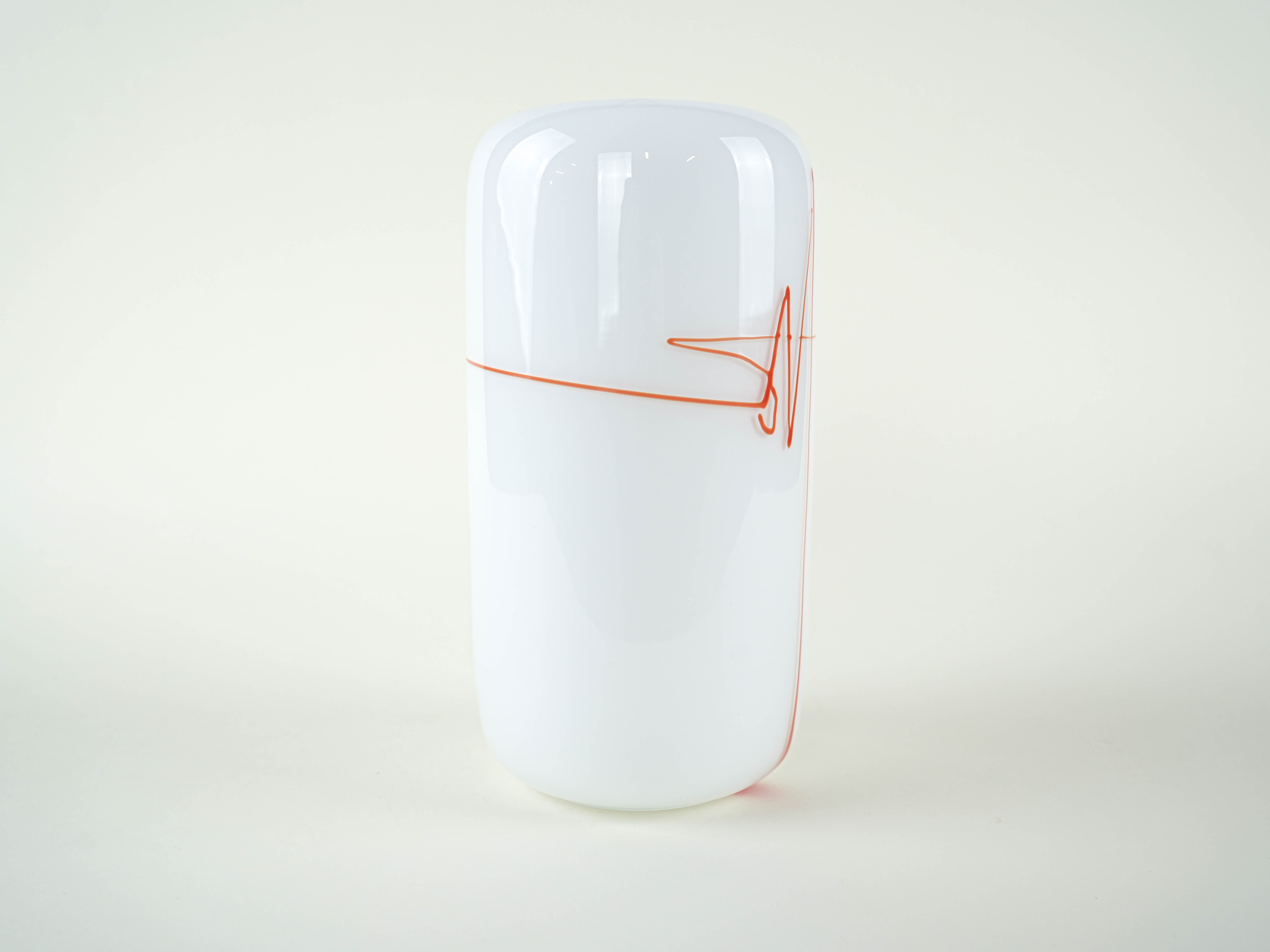 Vase Matte Glass White Red 1970s