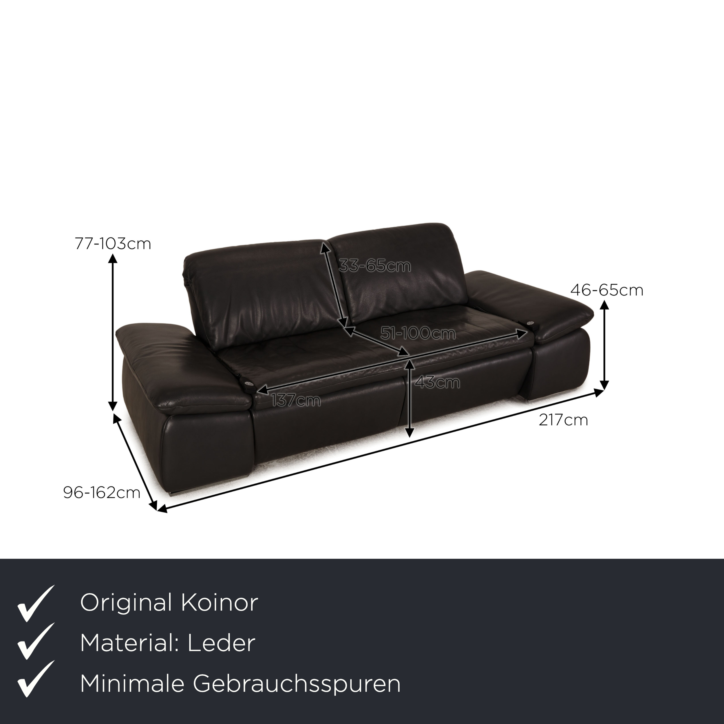 Evento Sofa 2-Sitzer Leder Grau Relaxfunktion