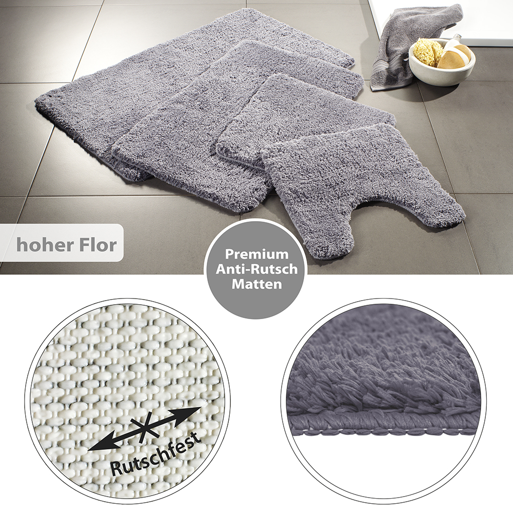 Flauschige Hochflor Badematte Grau Öko-Tex Standard 100