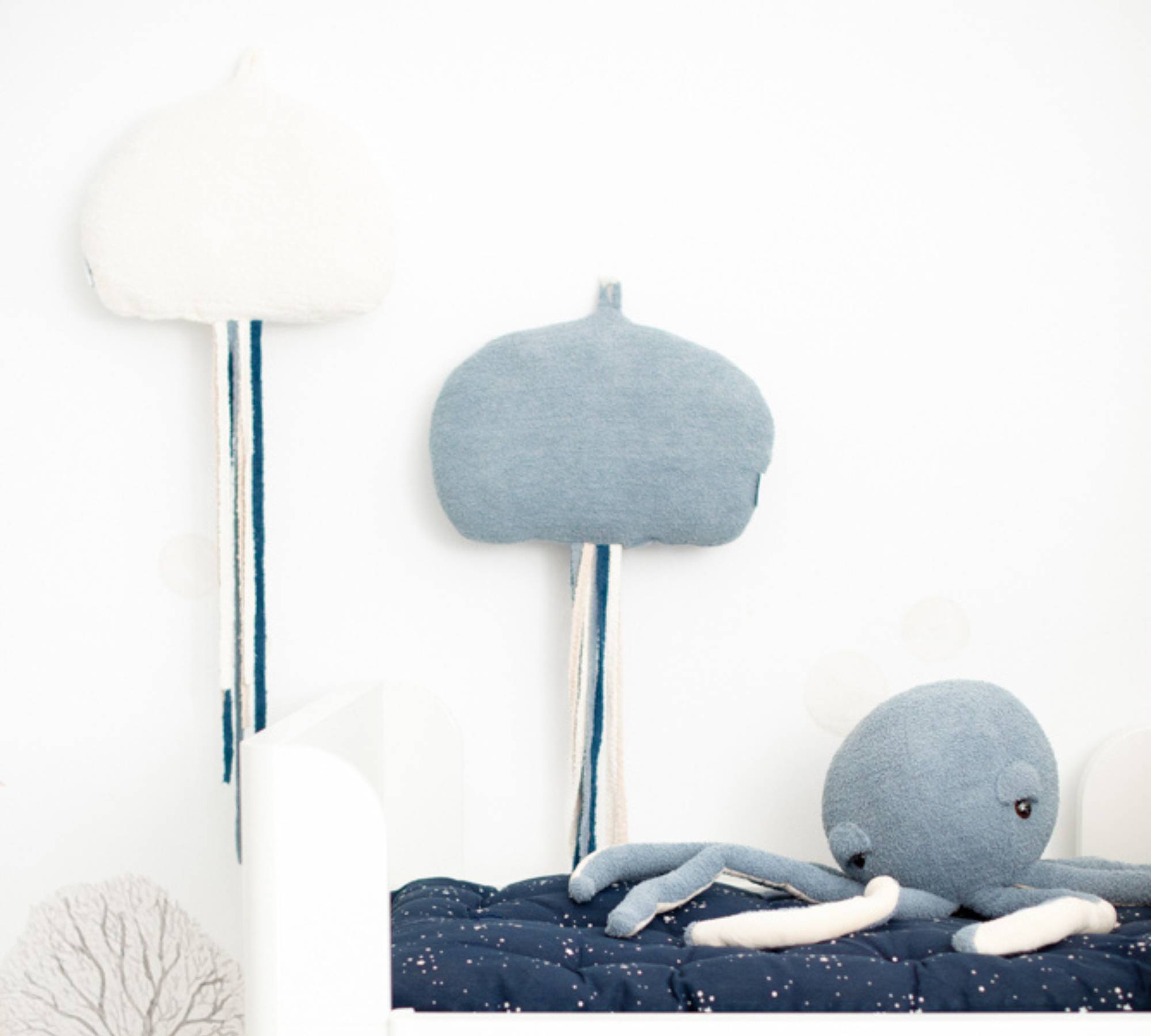 2x Jellyfish & Octopus Plush toy Cotton Blue White