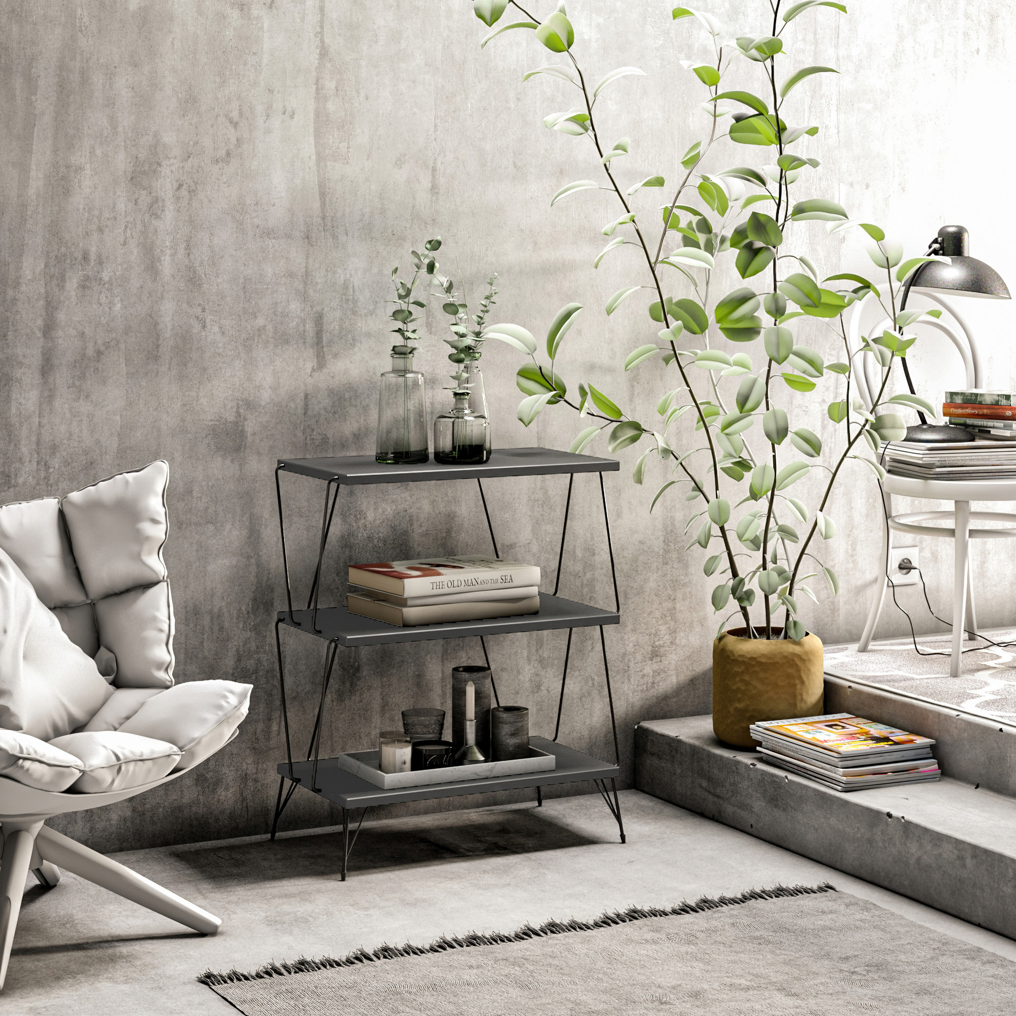 Lazandos Side Table Wood Veneer Anthracite