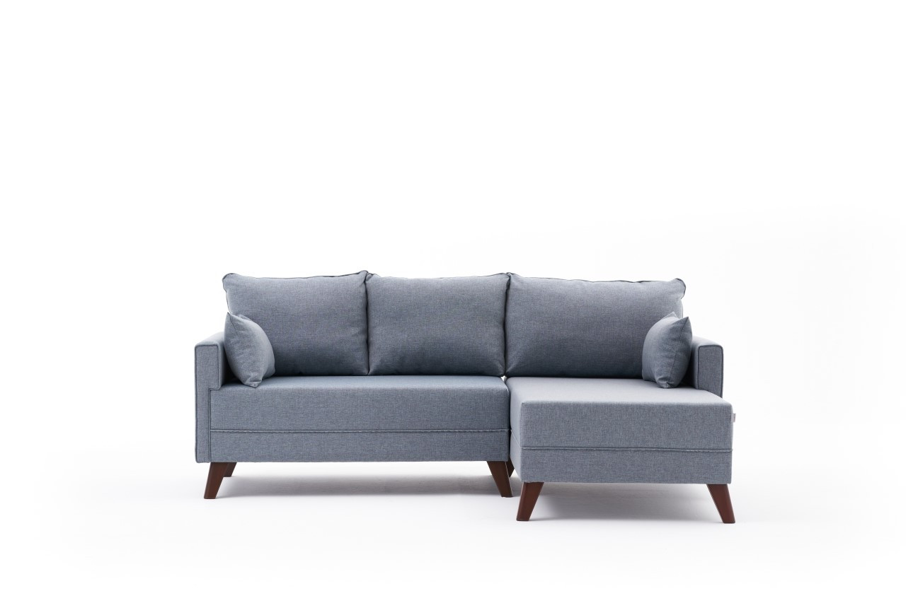 Bella Sofa Récamiere Rechts mit Hocker Blau