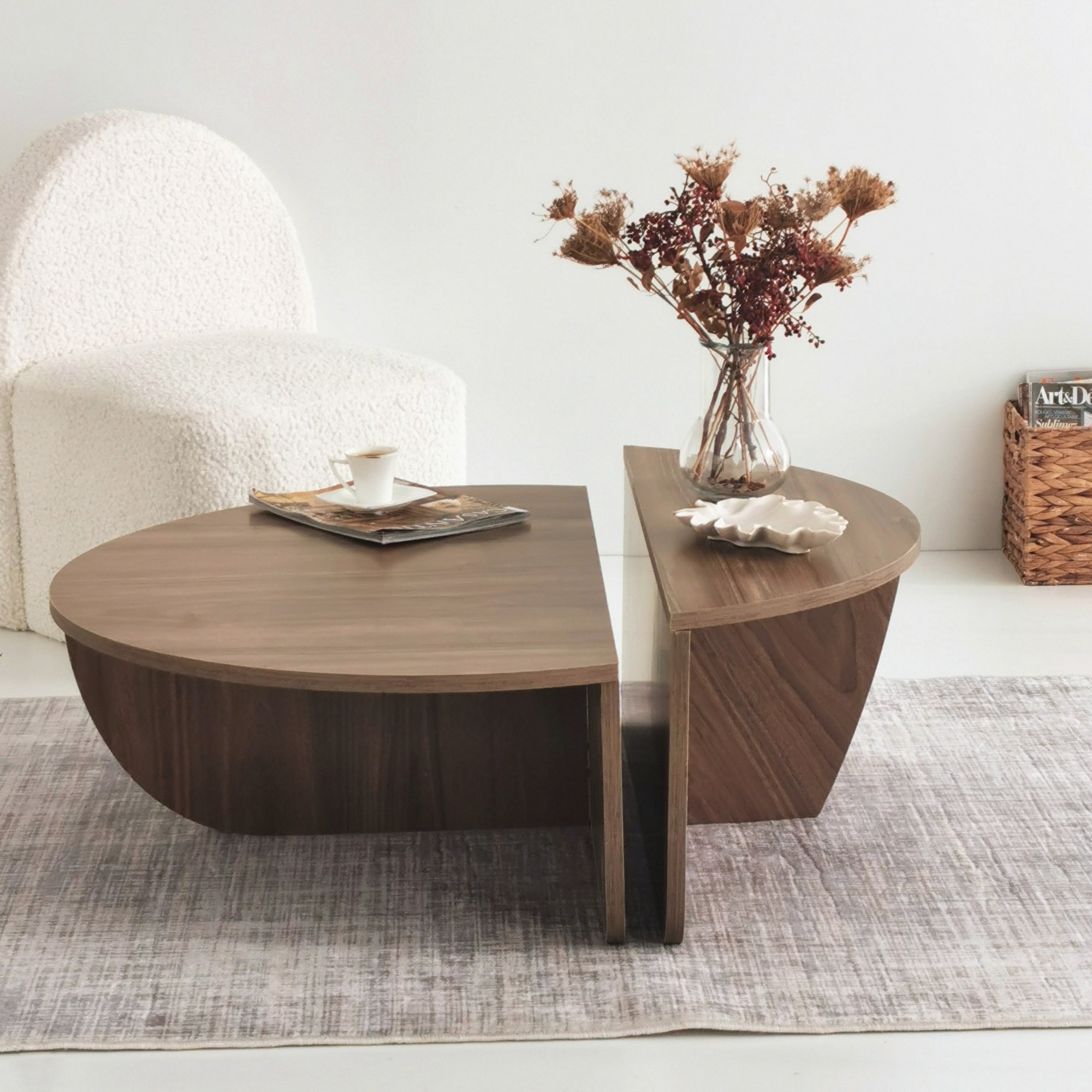 2x Podium Coffee Table Walnut Brown