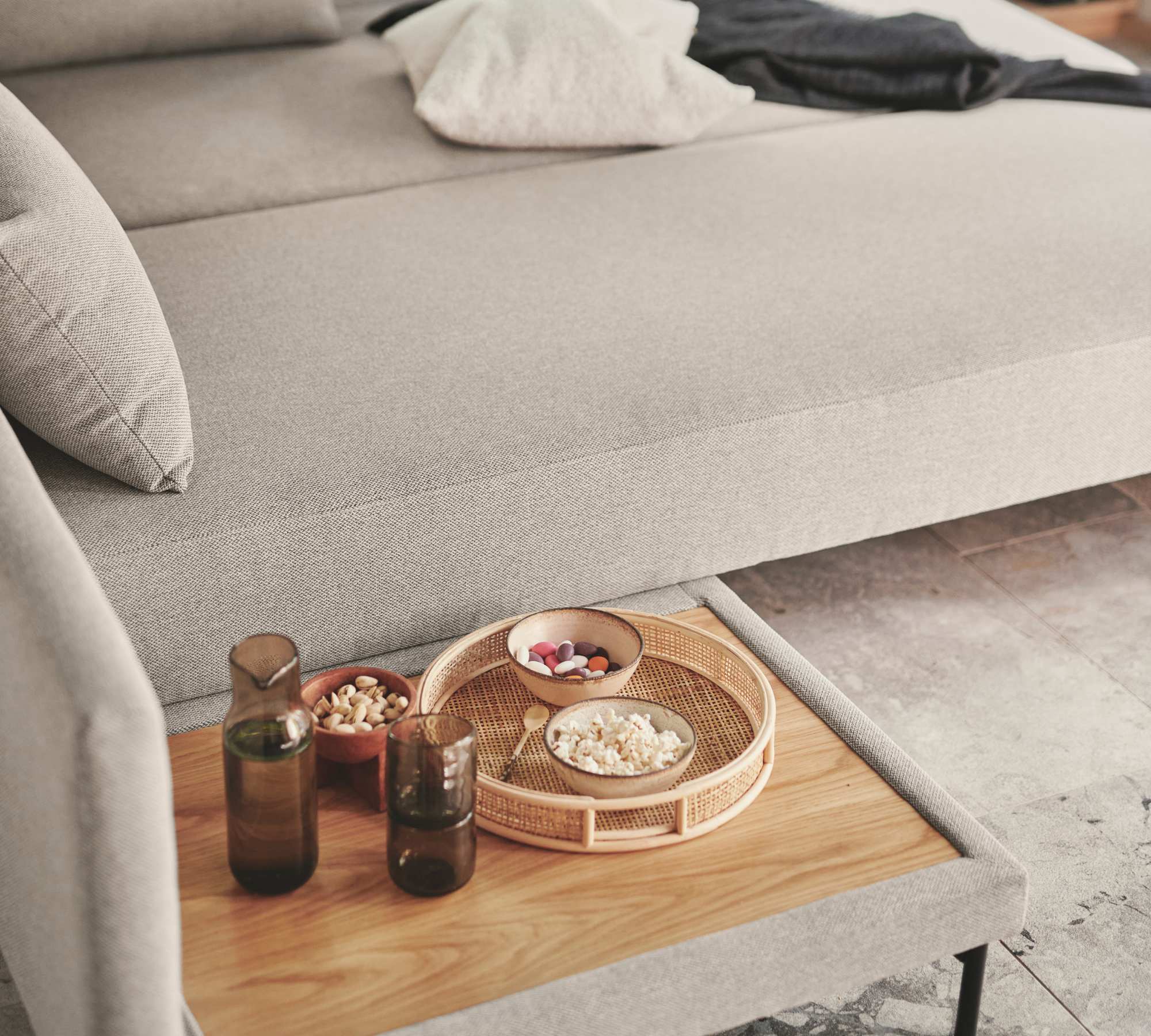 Vivica Schlafsofa Récamiere Rechts Velours Matt Beige