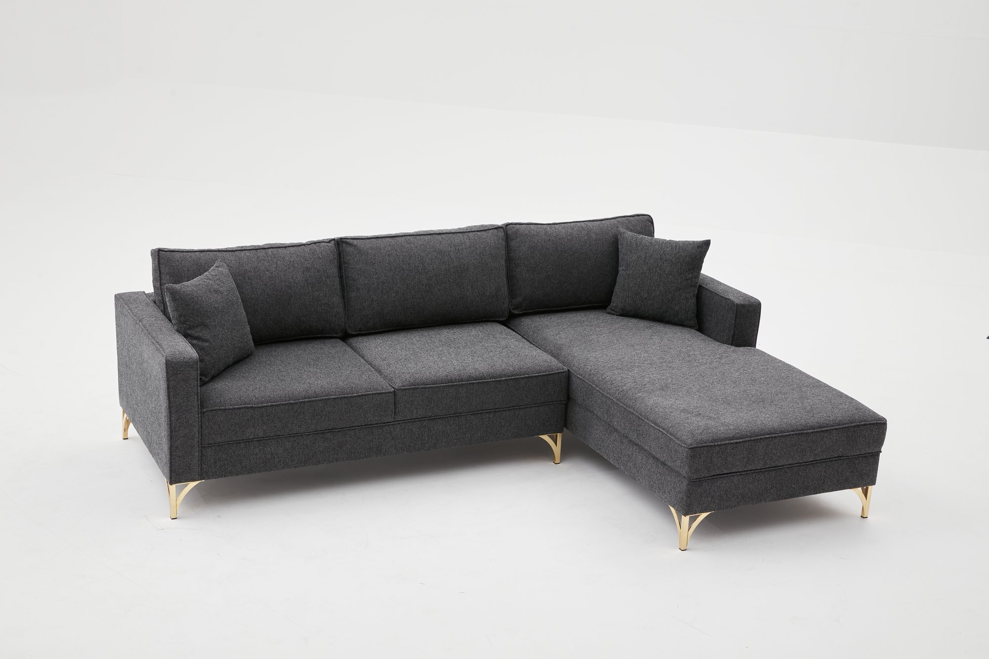 Lima Sofa Chaise Longue Right Anthracite with golden legs