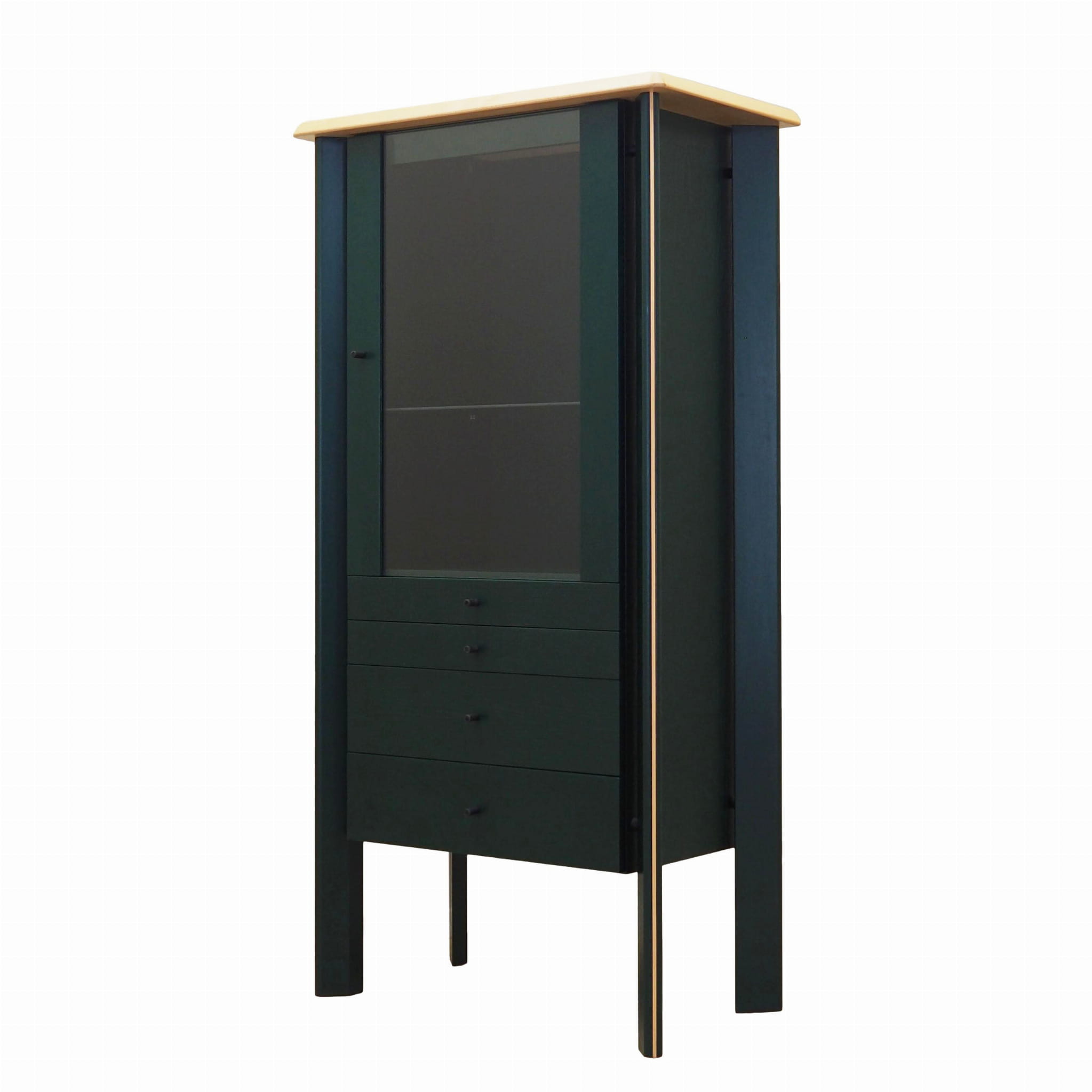 Vintage display cabinet oak wood green 1980s