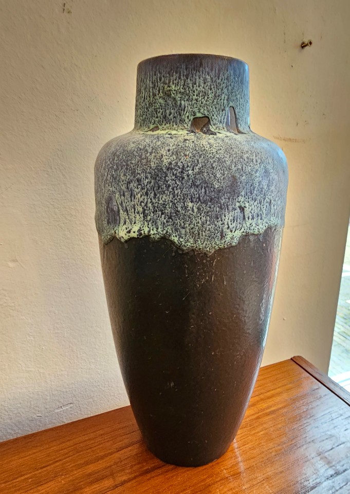Vintage Vase Keramik Blau Grau