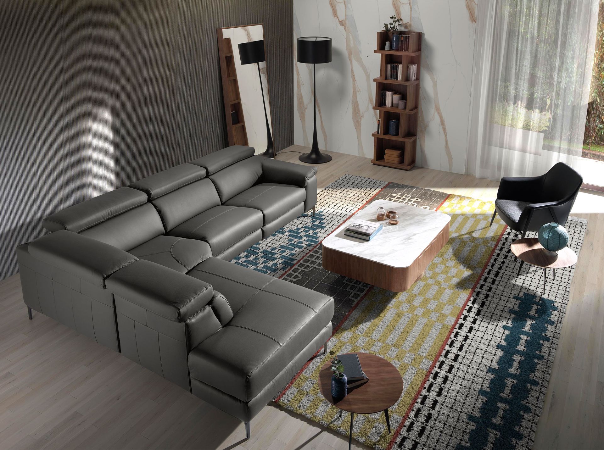 Sofa Recamiere Left 6112 with Relax System Grey Leather