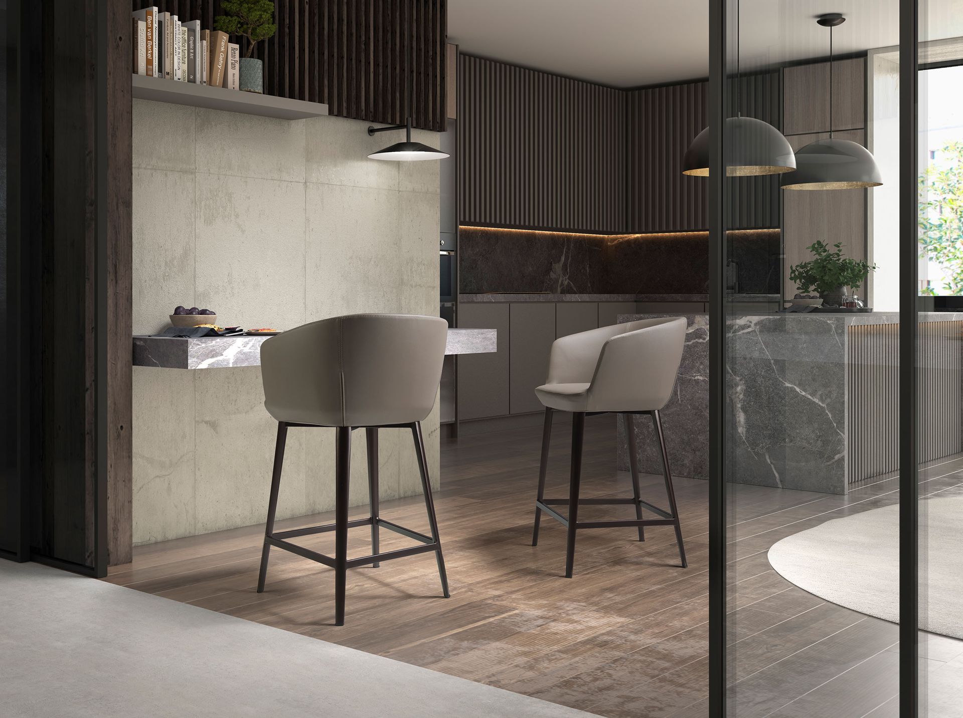 Bar stool faux leather grey