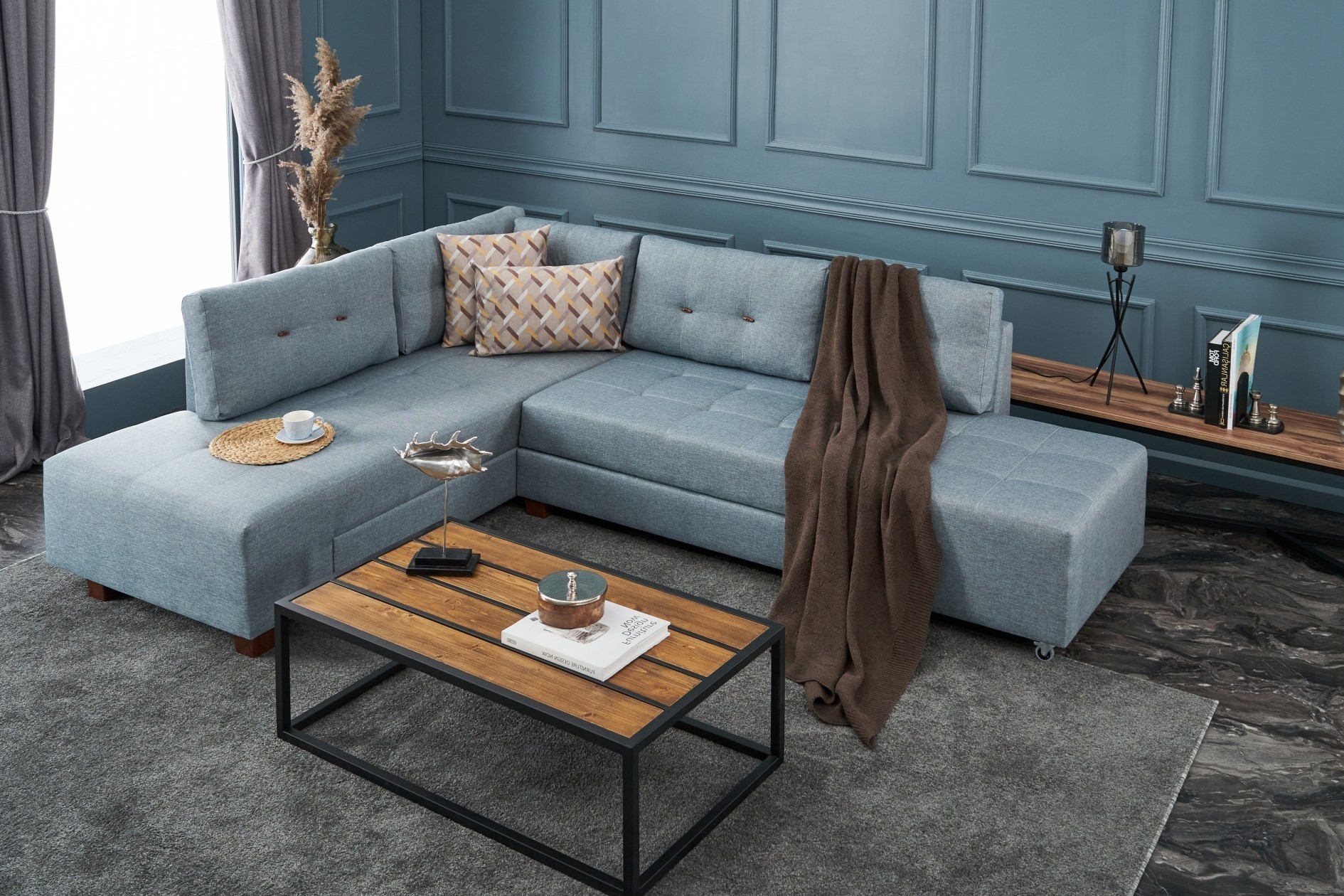 Schlafsofa Links Polyester Holz Hellblau