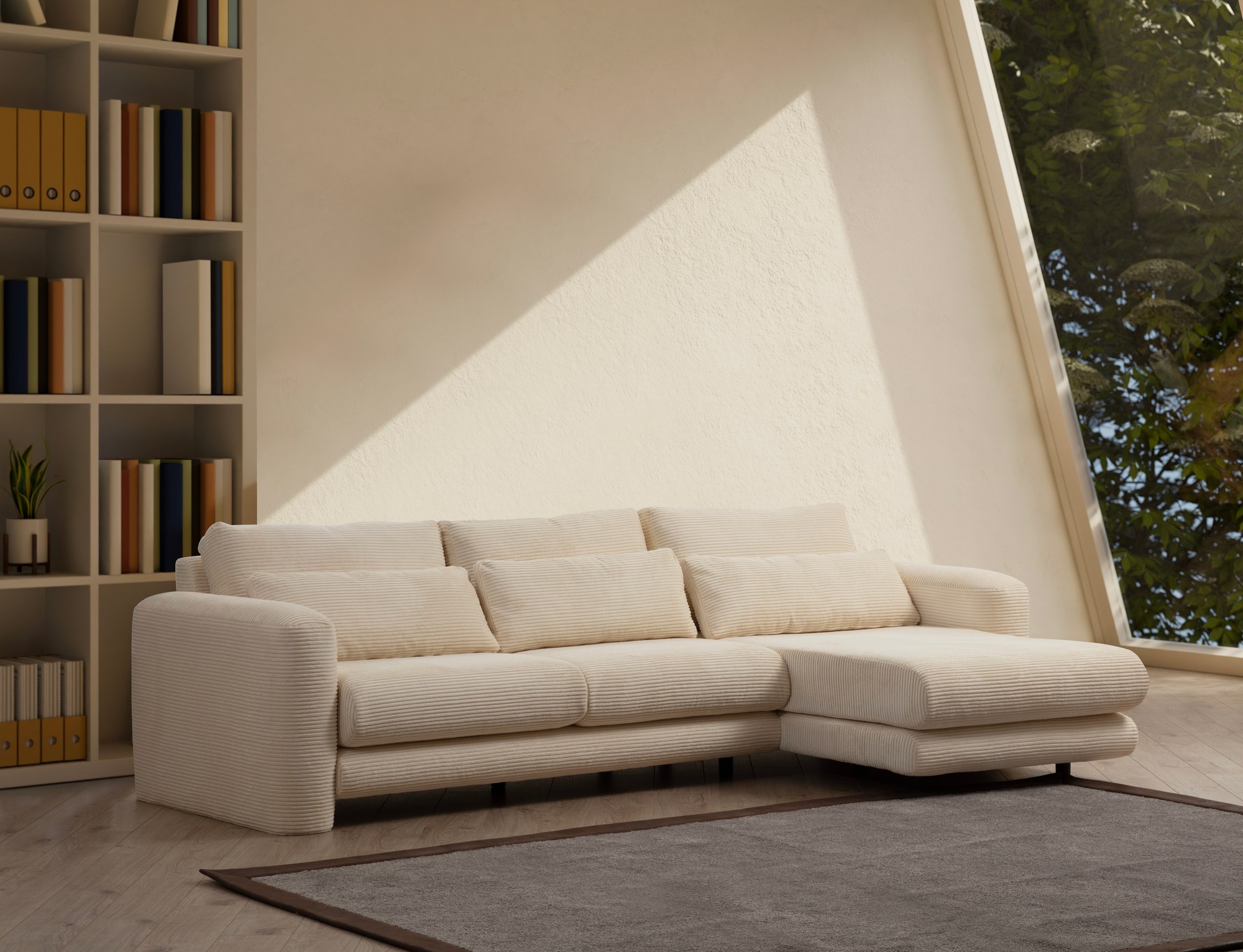 Sofa Récamiere Rechts Polyester Holz Creme