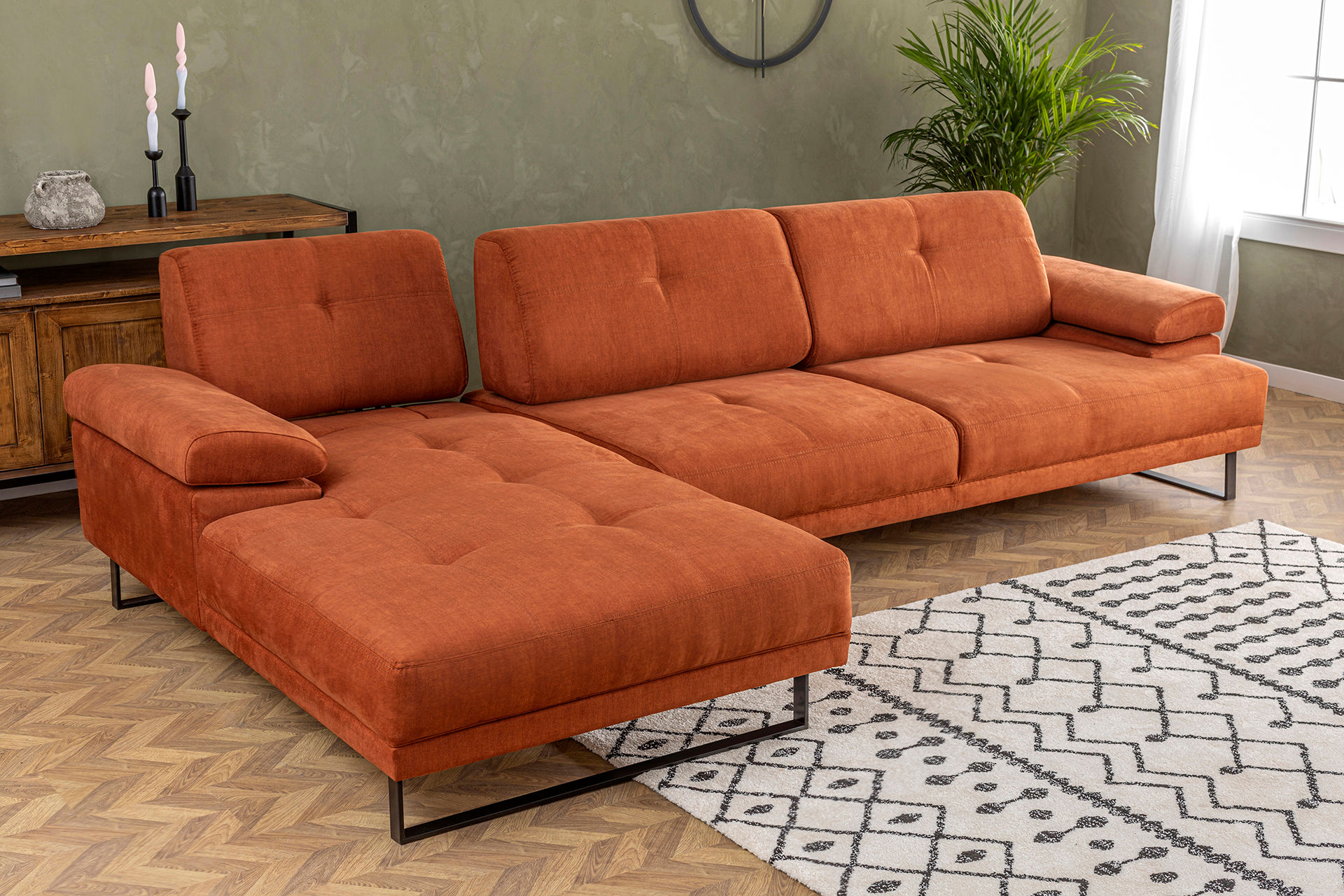 Sofa Récamiere Links Groß Polyester Holz Orange