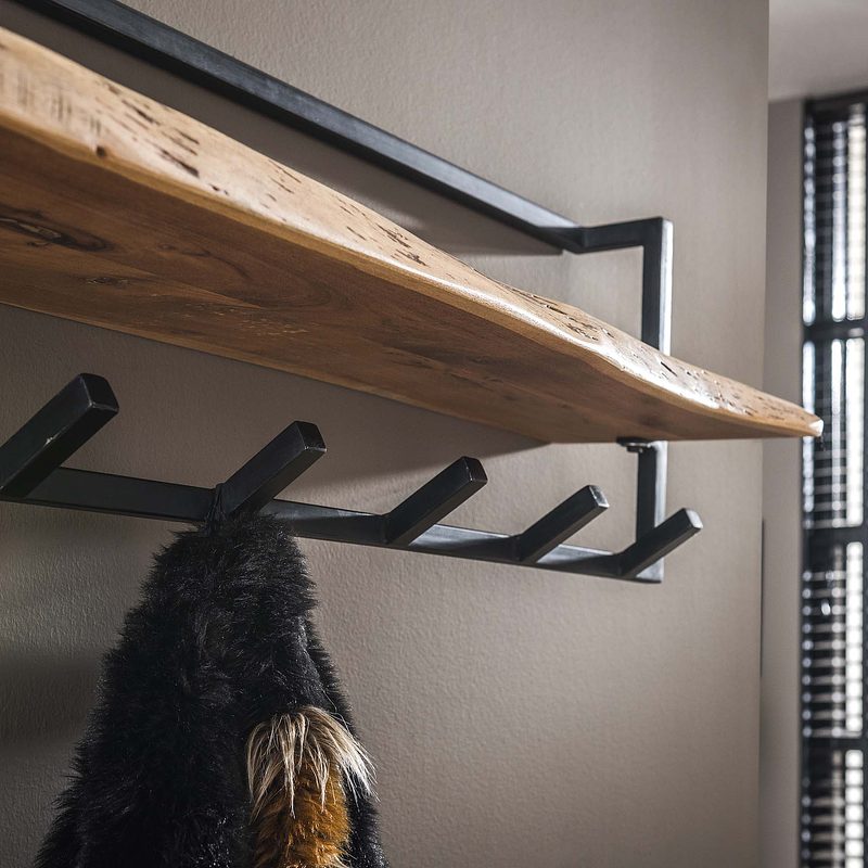 Garderobenleiste mit 6 Haken Holz Metall Schwarz