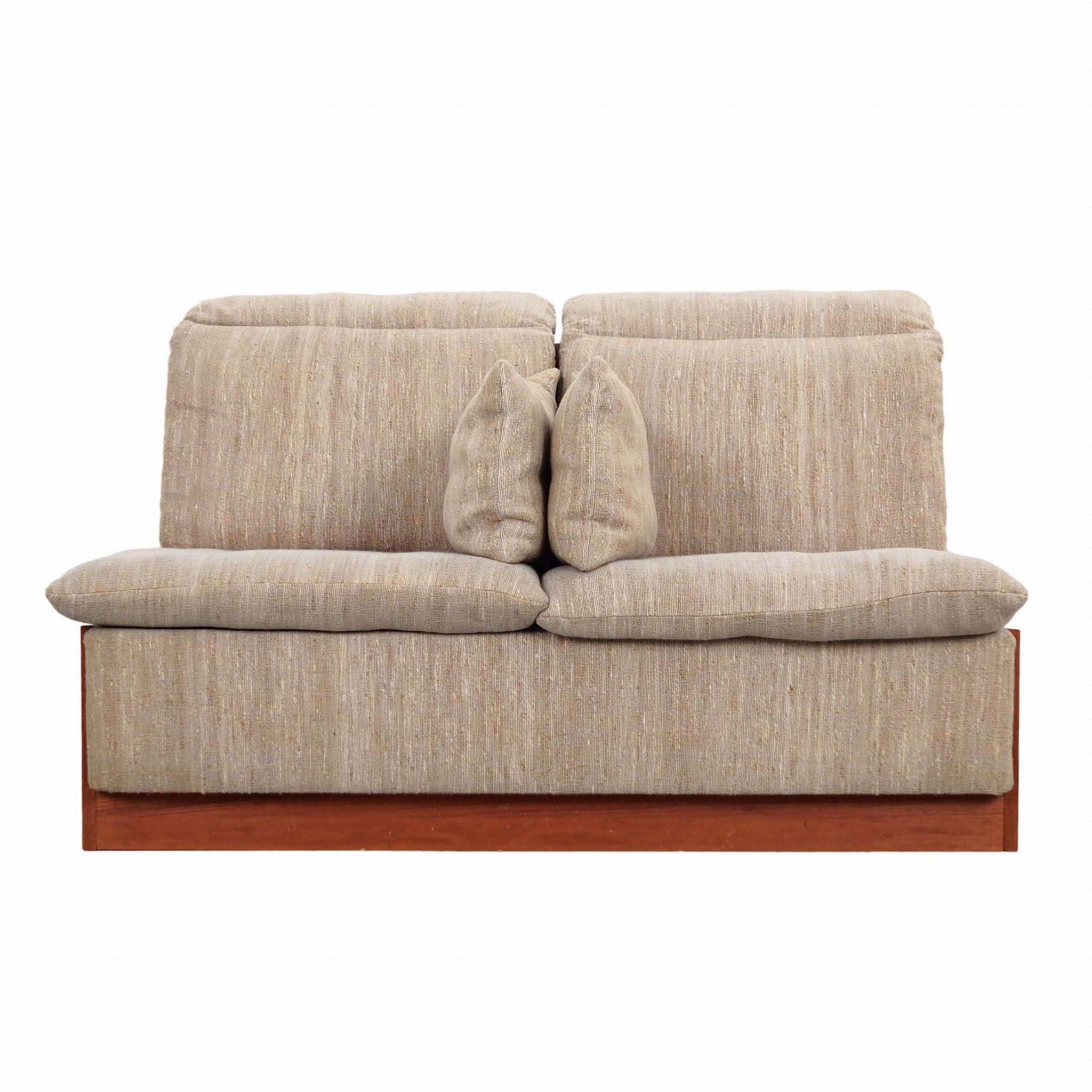 Vintage Sofa 2-Sitzer Teakholz Textil Grau 1970er Jahre