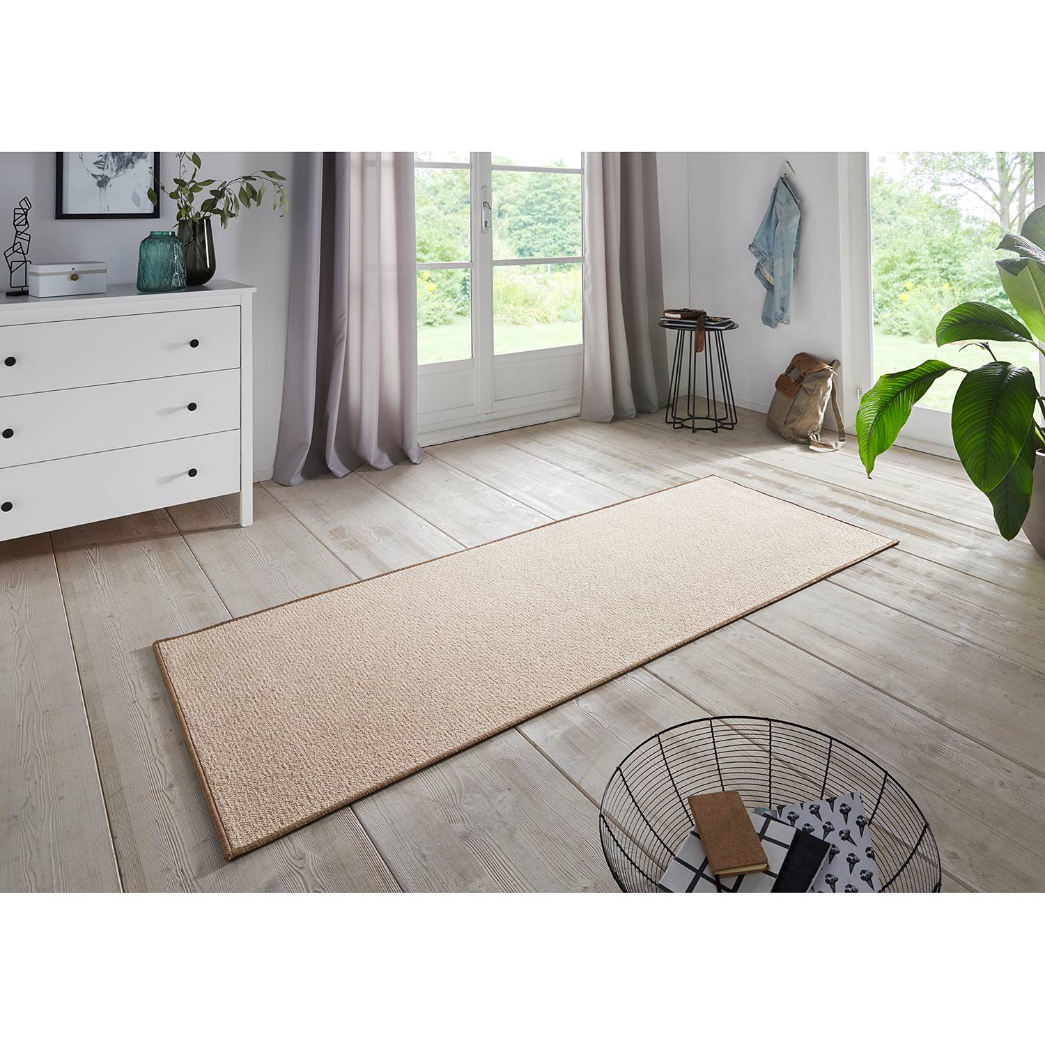 Läufer Bouclé Kunstfaser Beige 80 x 200 cm
