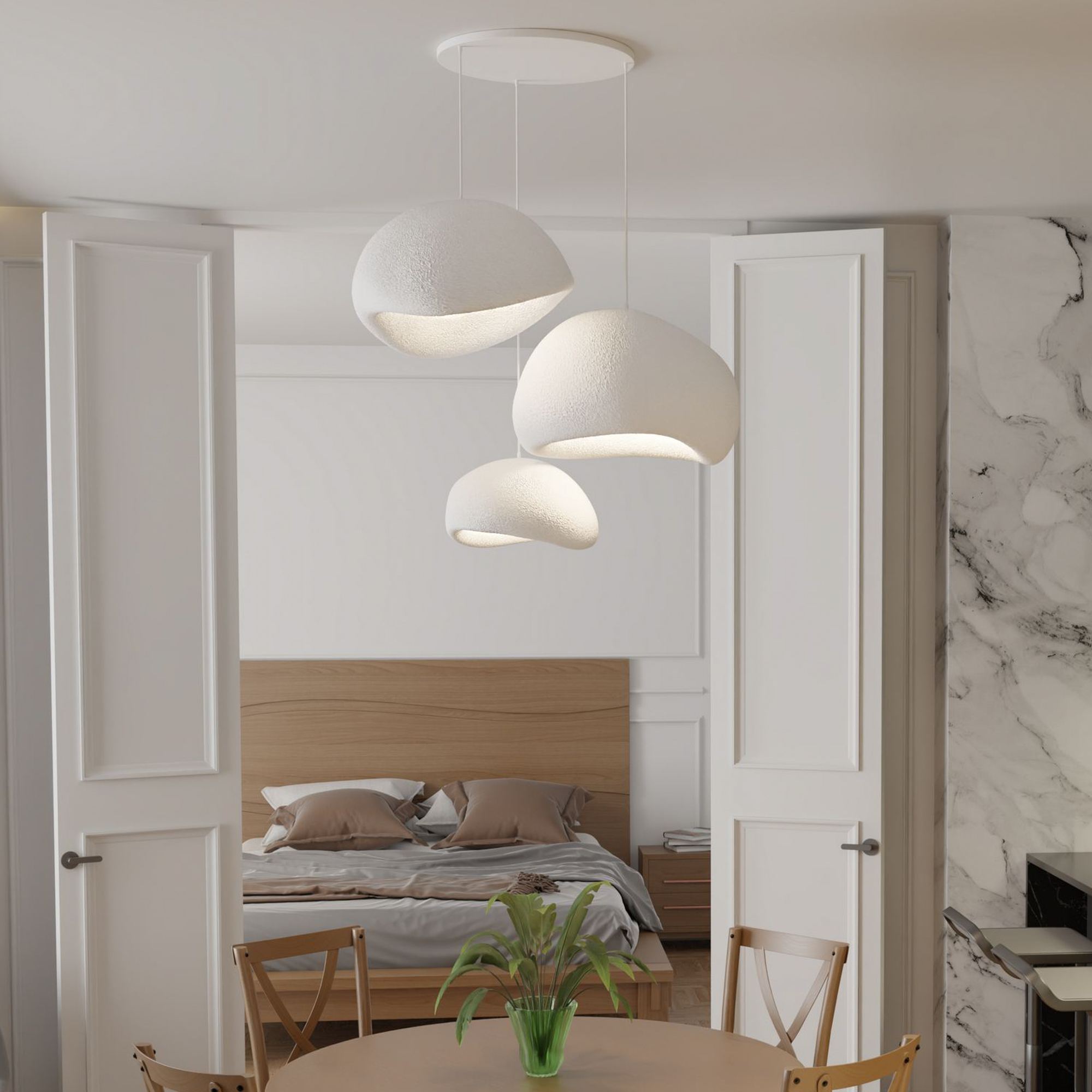 3-Flammig Wabi Sabi Mossgreys Pendelleuchte Weiß