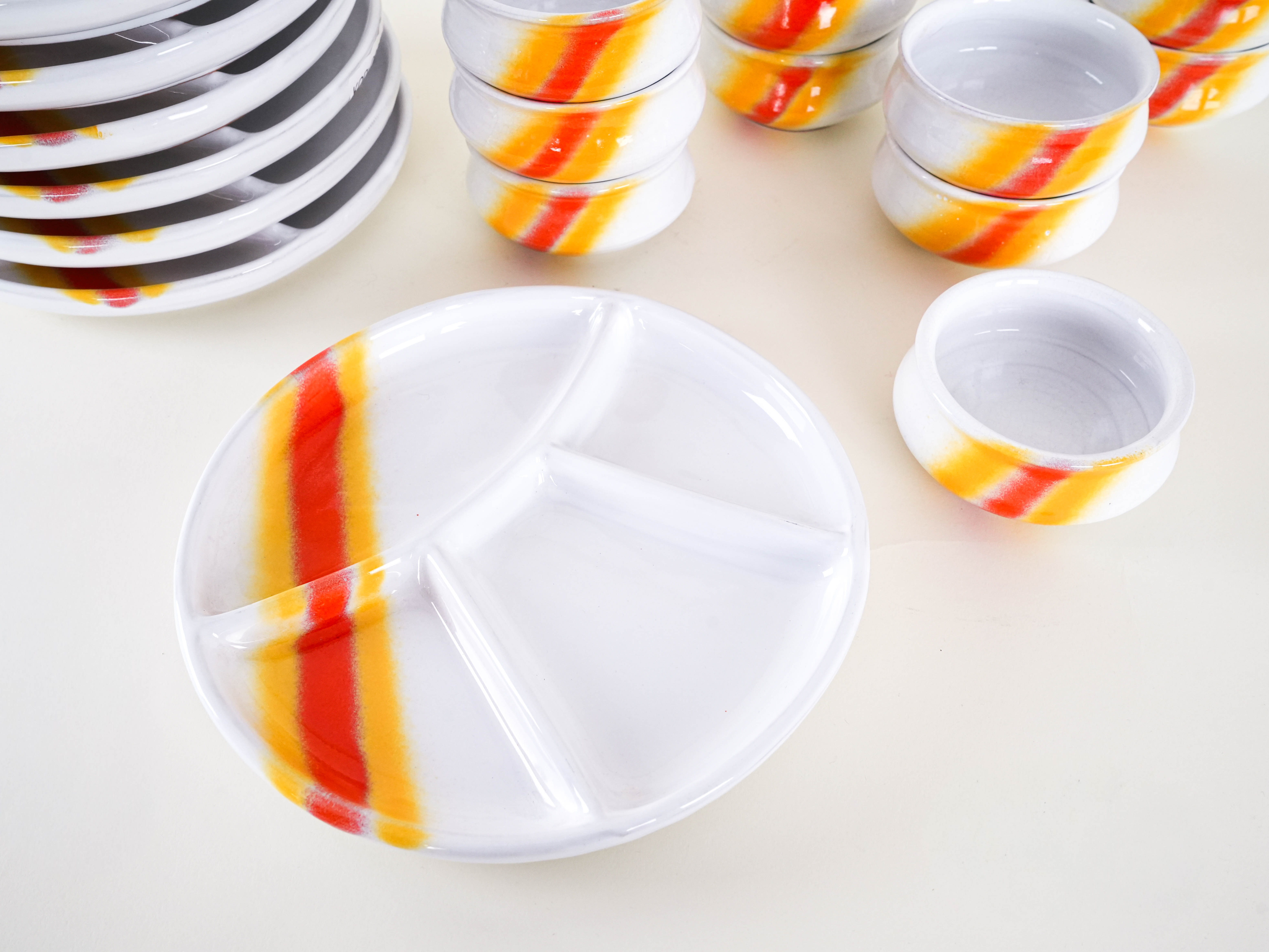 Servier-Set Weiß Orange 19 70er Jahre