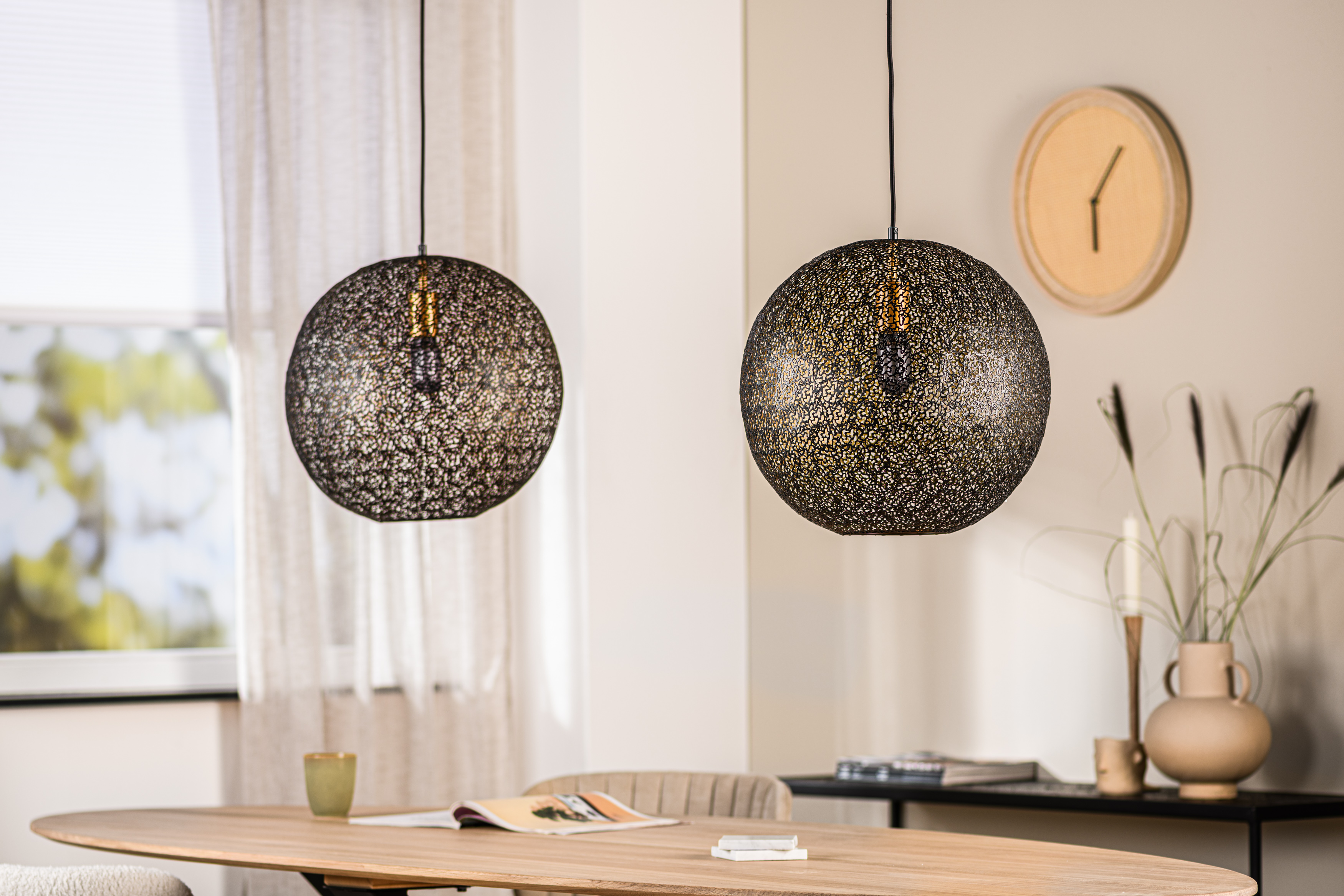 Pendant lamp 2-light metal black