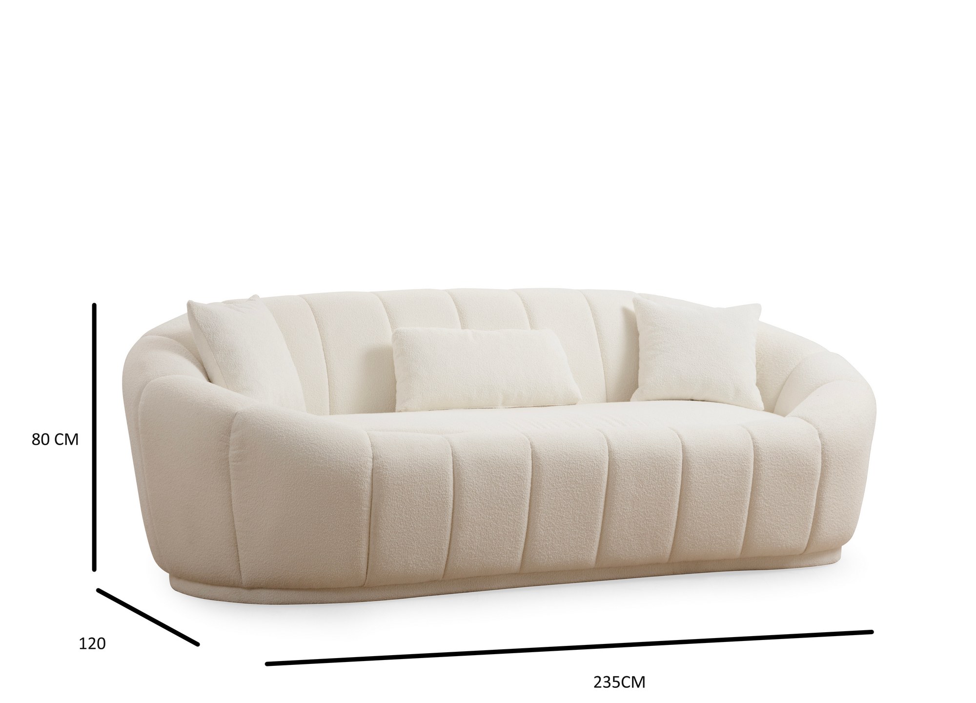 Sofa 3-Sitzer Textil Creme