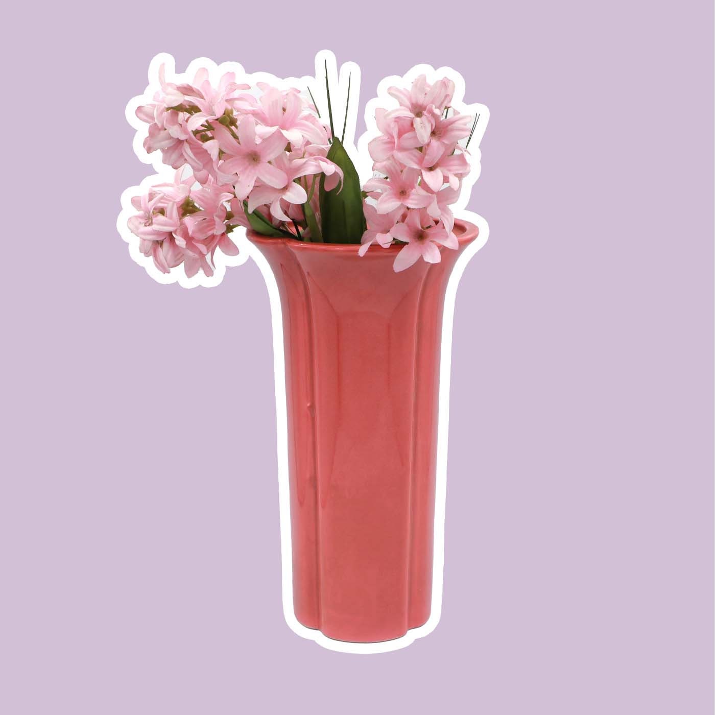 Vintage Blumenvase Korallenrot 1980er Jahre