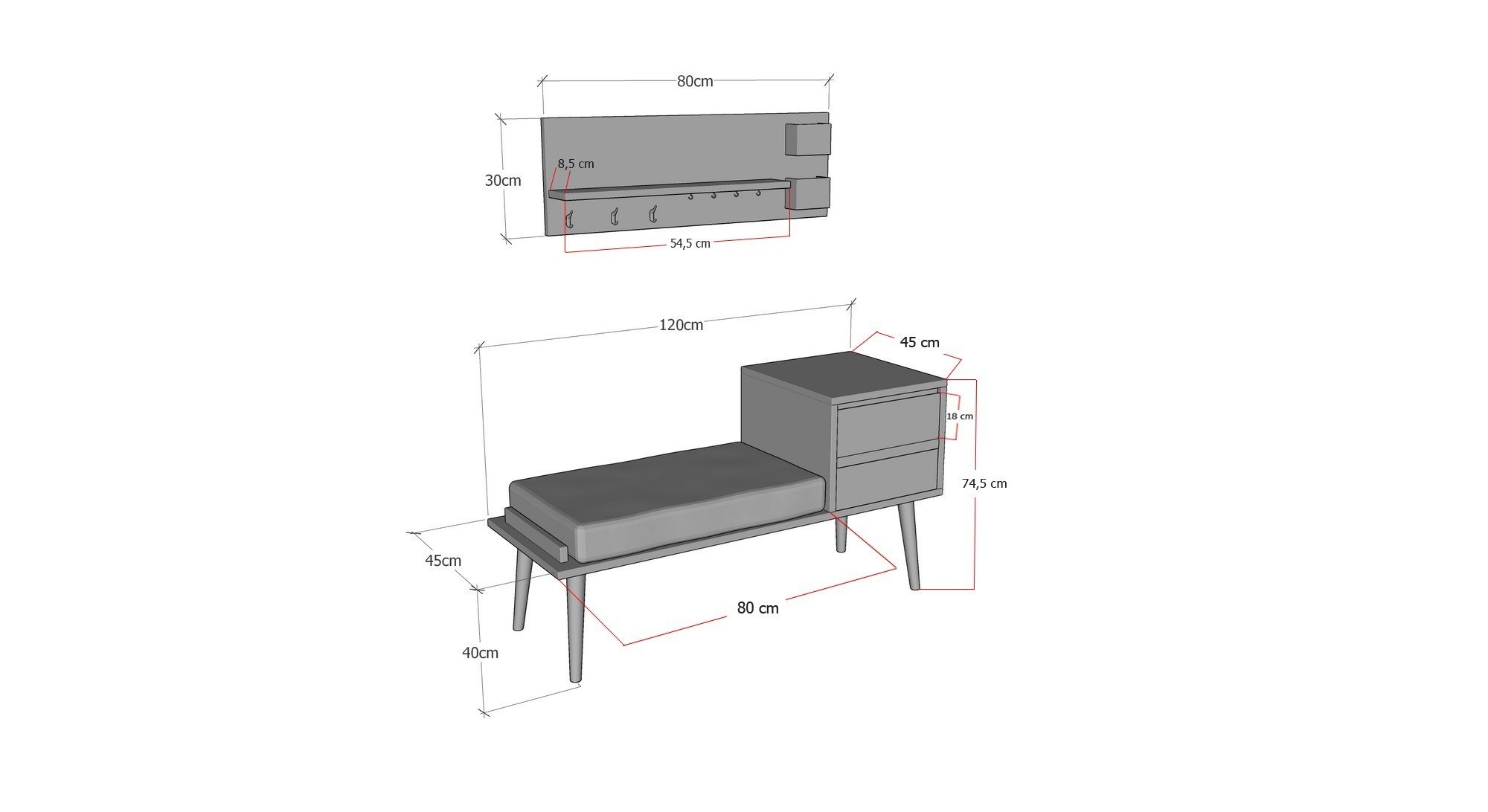 Hamra Garderobe Holzfurnier Anthrazit Grau