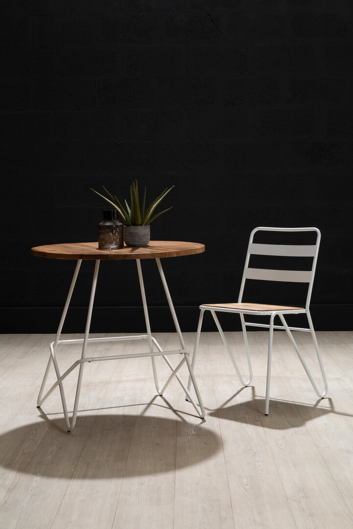 District Chrom Metall und Elm Holz Tisch

