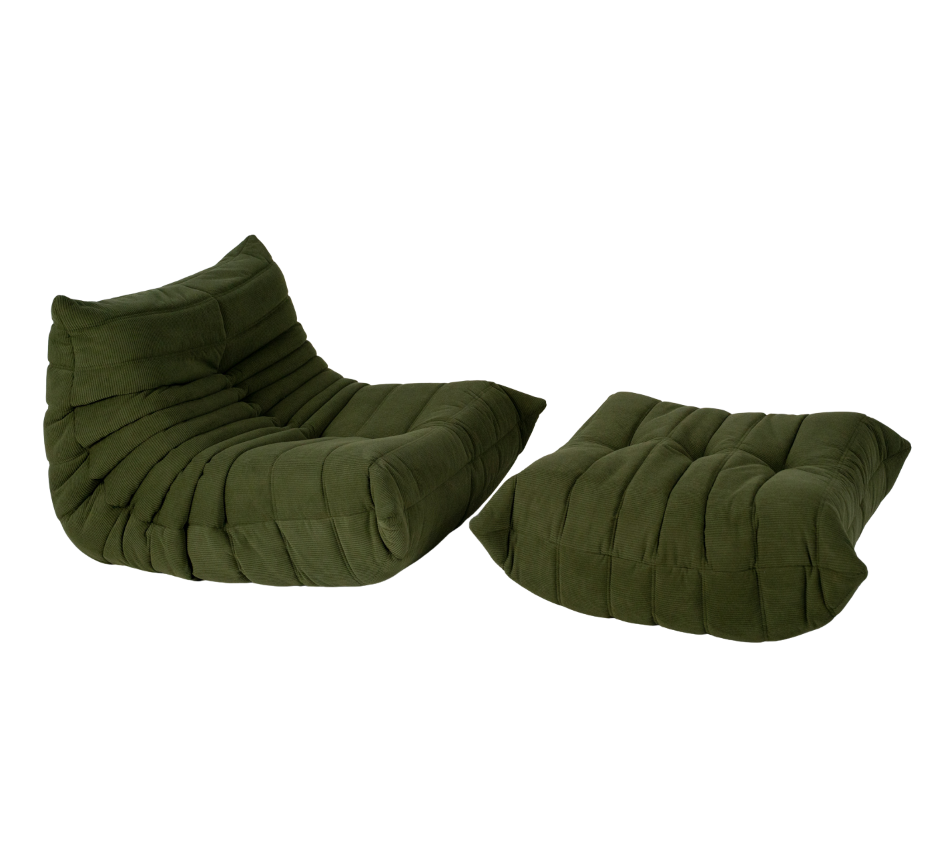 Set Poltrona e Ottomana Togo in Velluto a Coste Verde Salvia