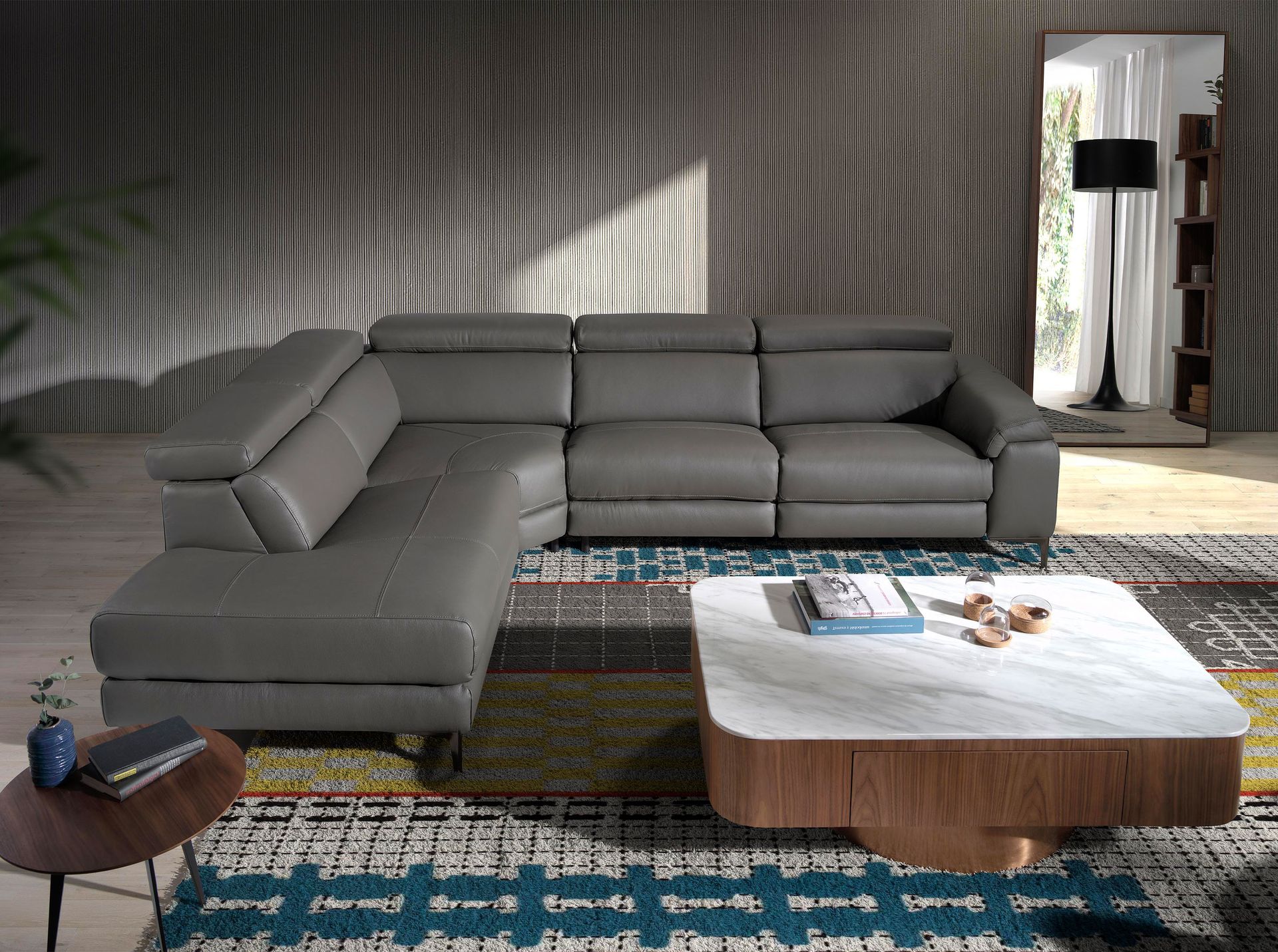 Sofa Recamiere Left 6112 with Relax System Grey Leather