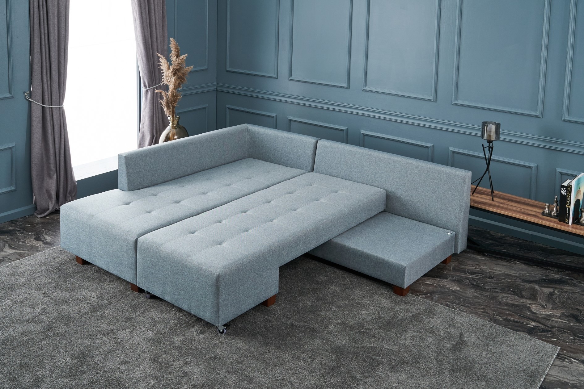 Schlafsofa Links Polyester Holz Hellblau