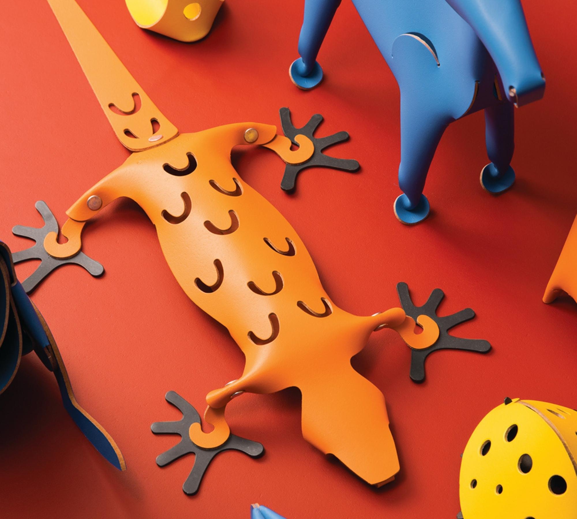 Eidechse mit Magnetfüßen aus 100% Recyceltem Leder Orange