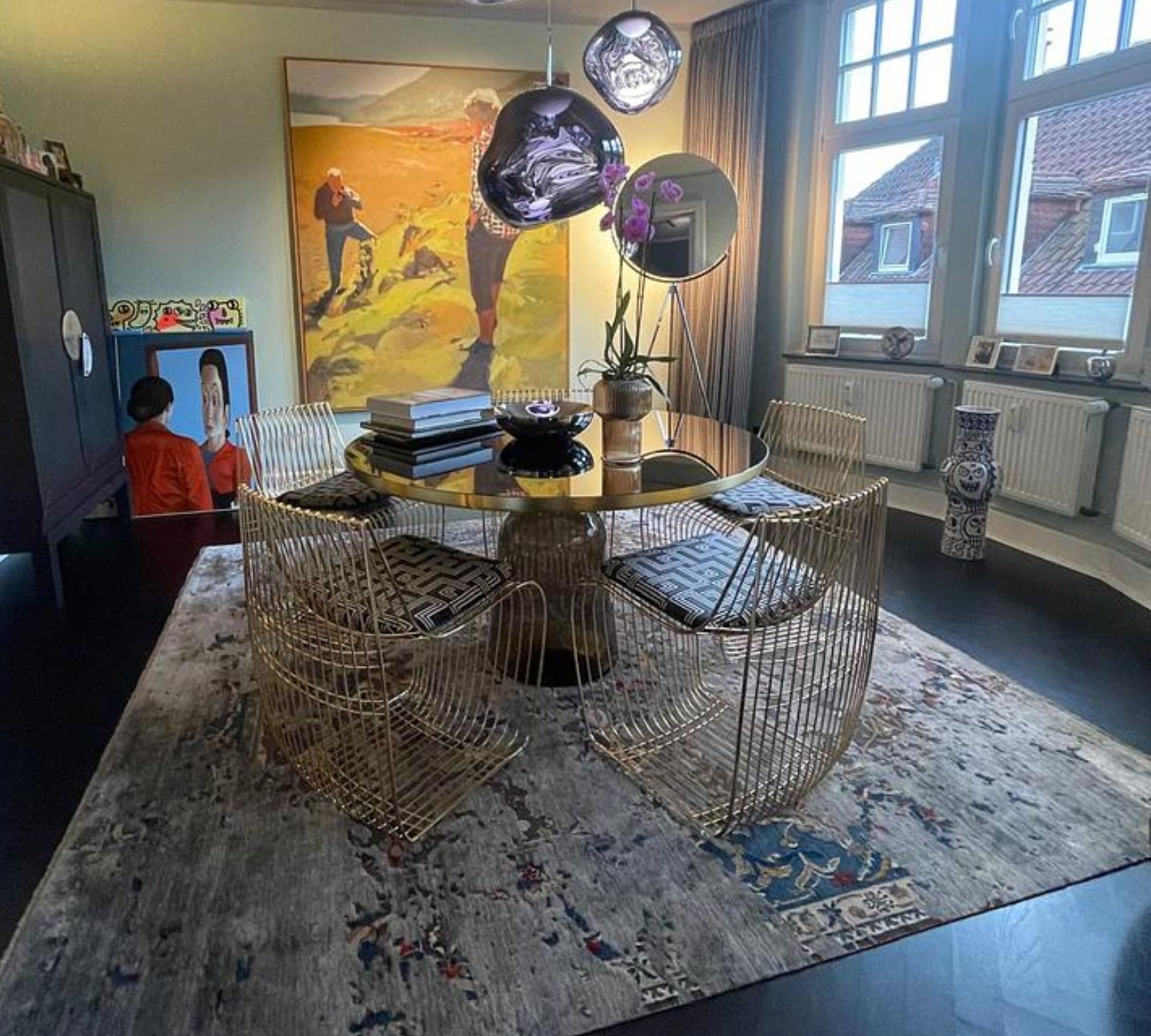 Bell Esstisch Glas Messing Anthrazit