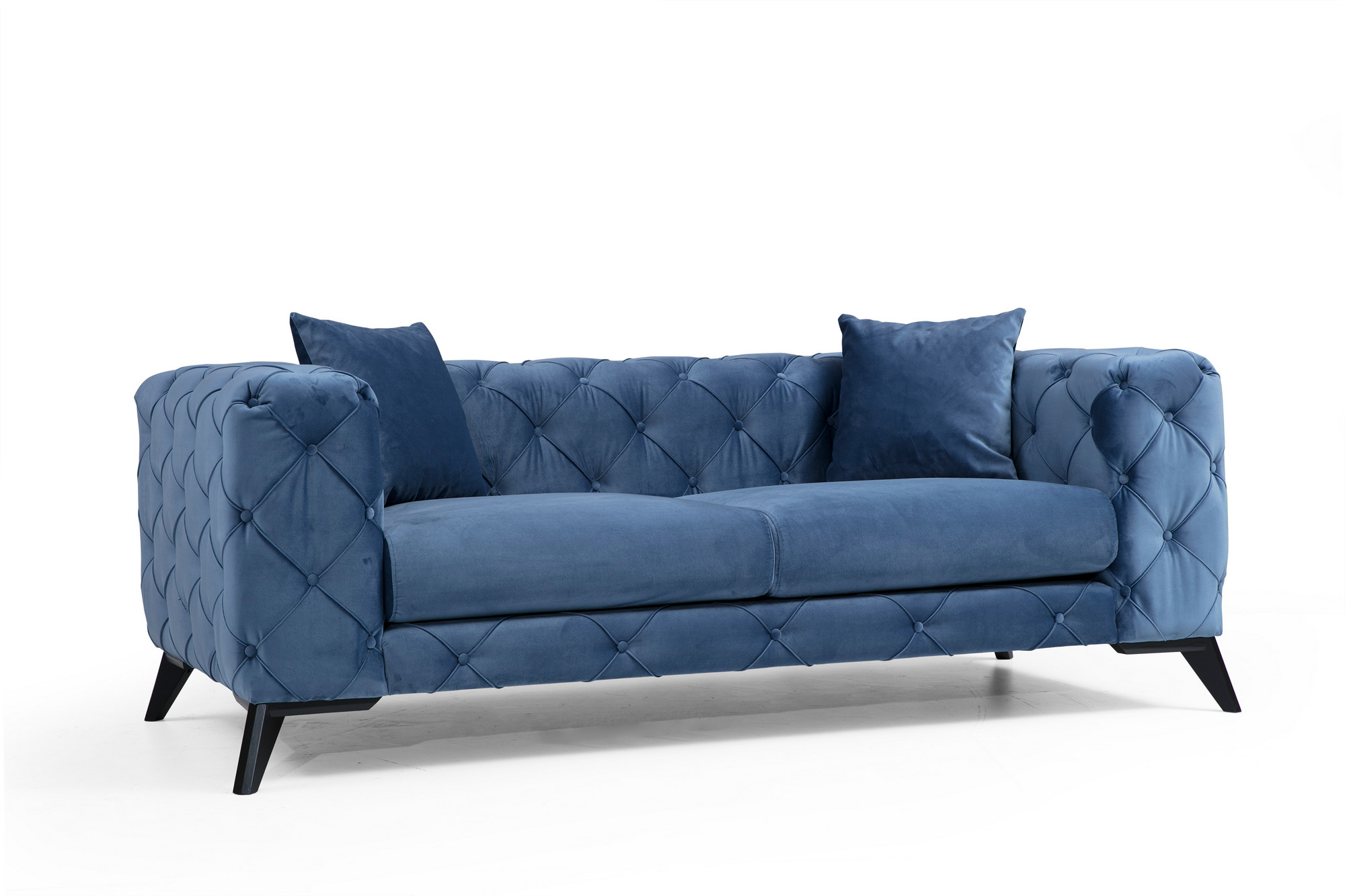 Como Sofa 2-Sitzer Blau mit schwarzen Beinen