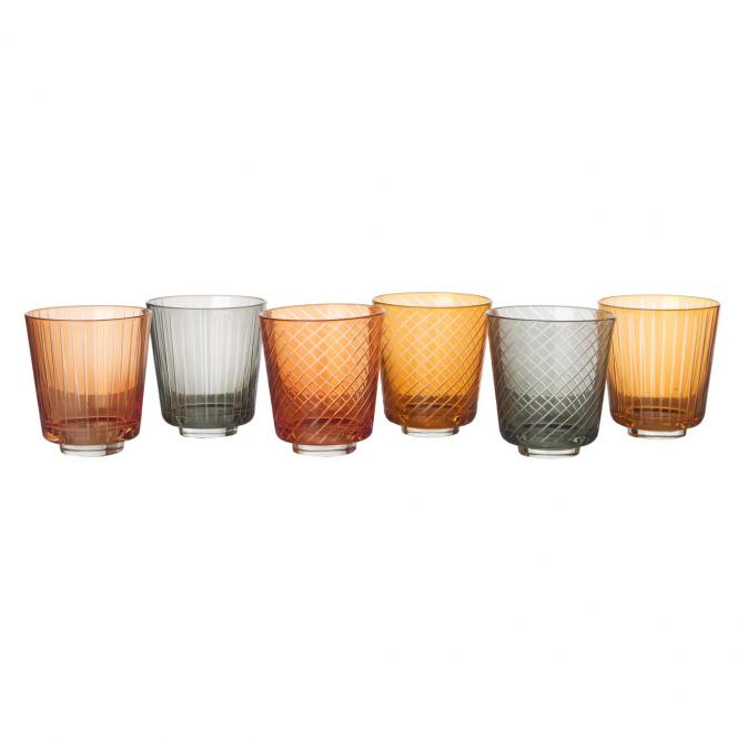 6x Glas mit Schliff Mehrfarbig