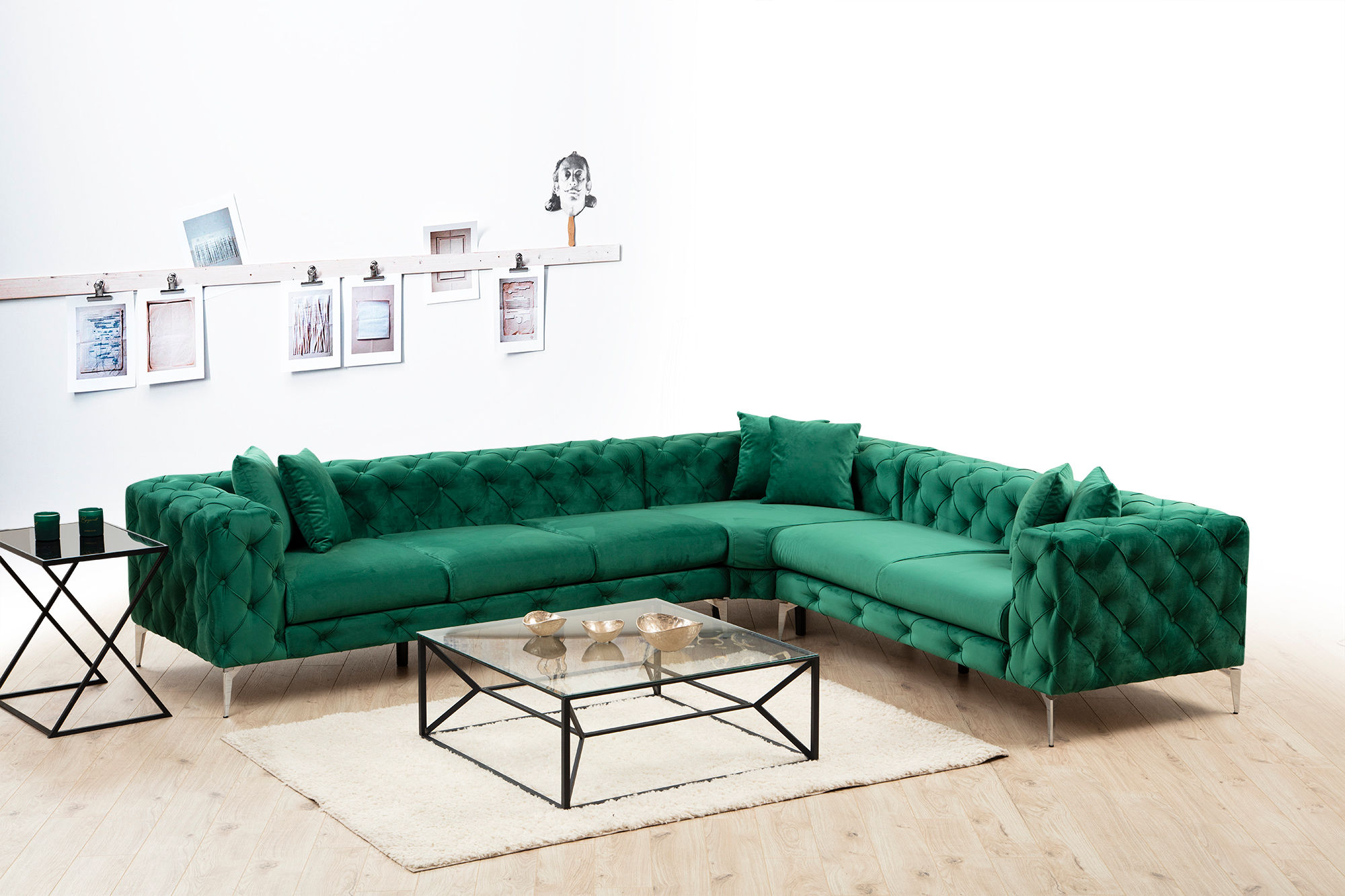 As corner sofa right green