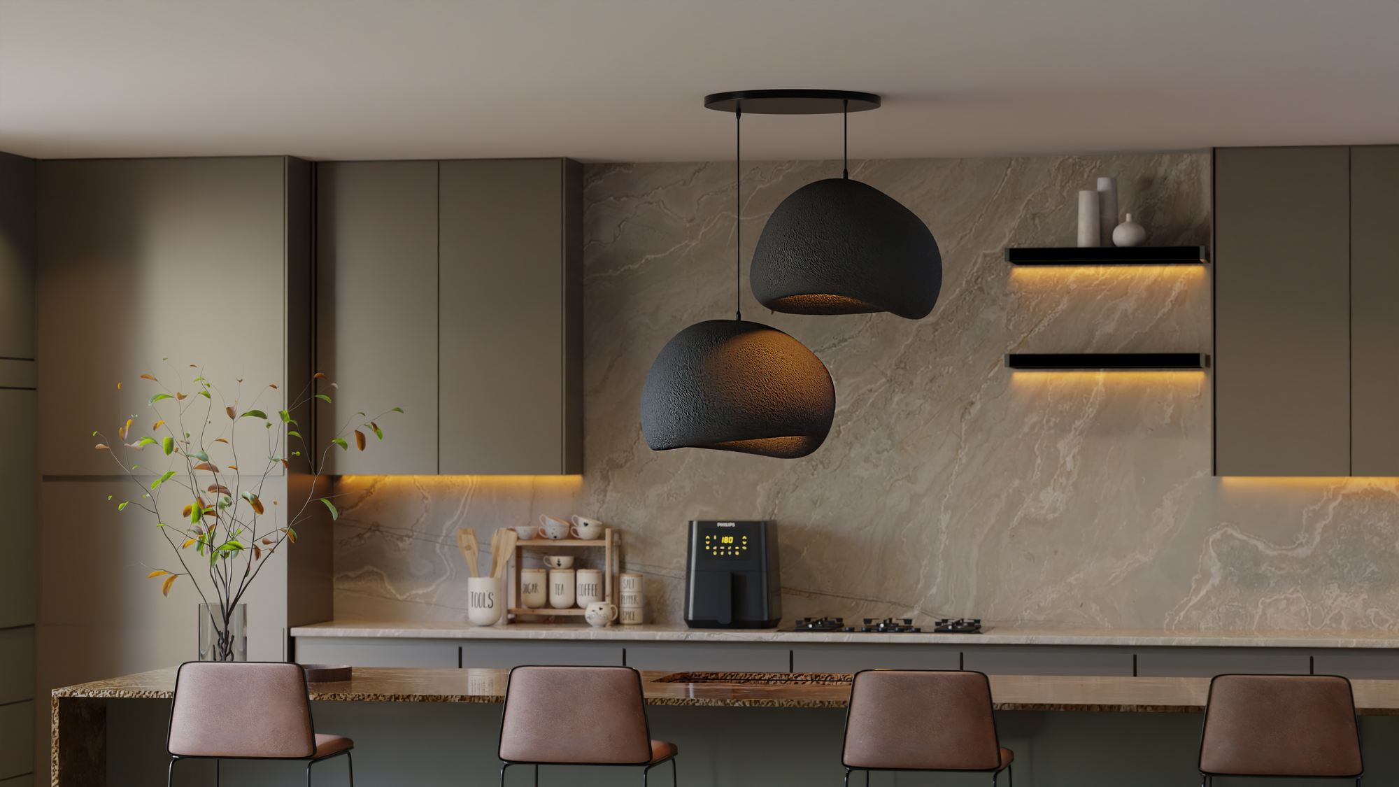 2-Flammig Wabi Sabi Barecasts Pendelleuchte Schwarz