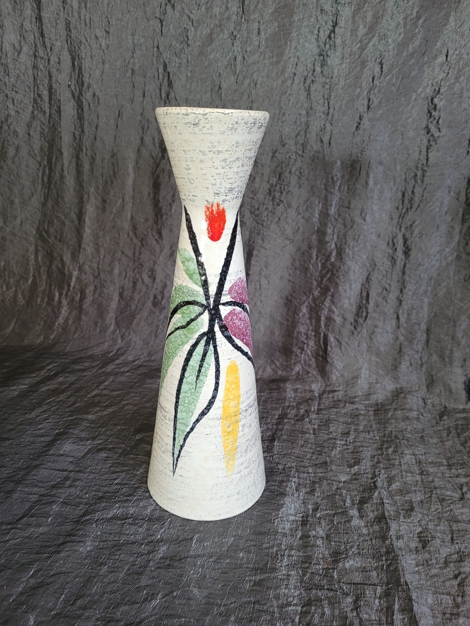 Vintage Keramikvase Braun Beige Blau gestreift