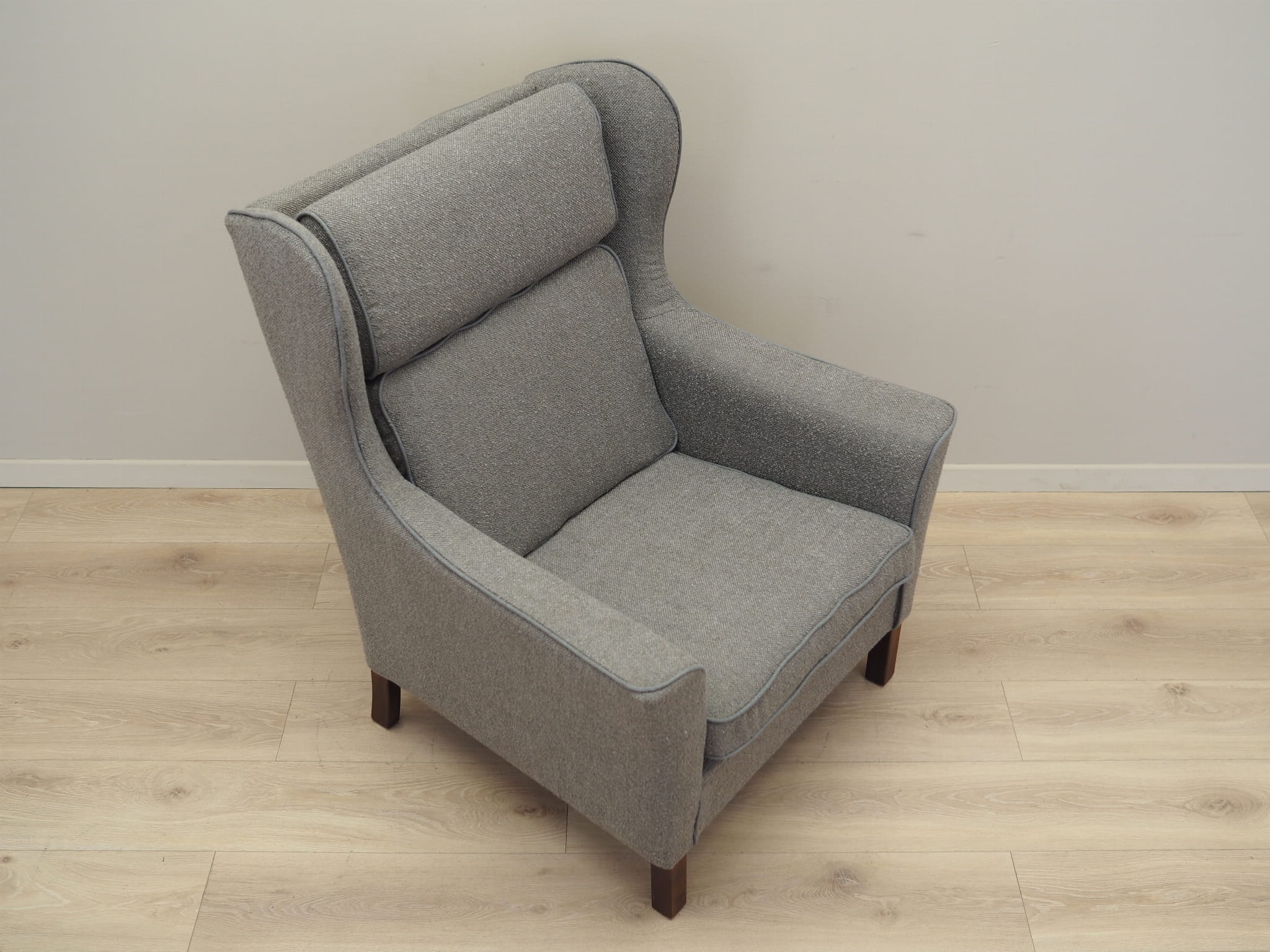 Vintage armchair beech wood textile grey 1970s