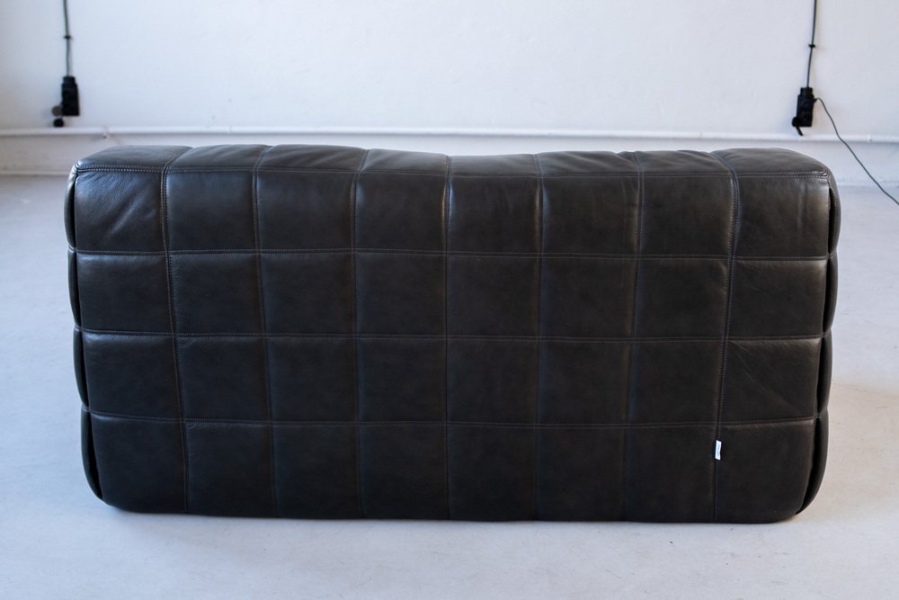 Vintage Michel Ducaroy Kashima Sofa-Set Leder Schwarz 3-tlg