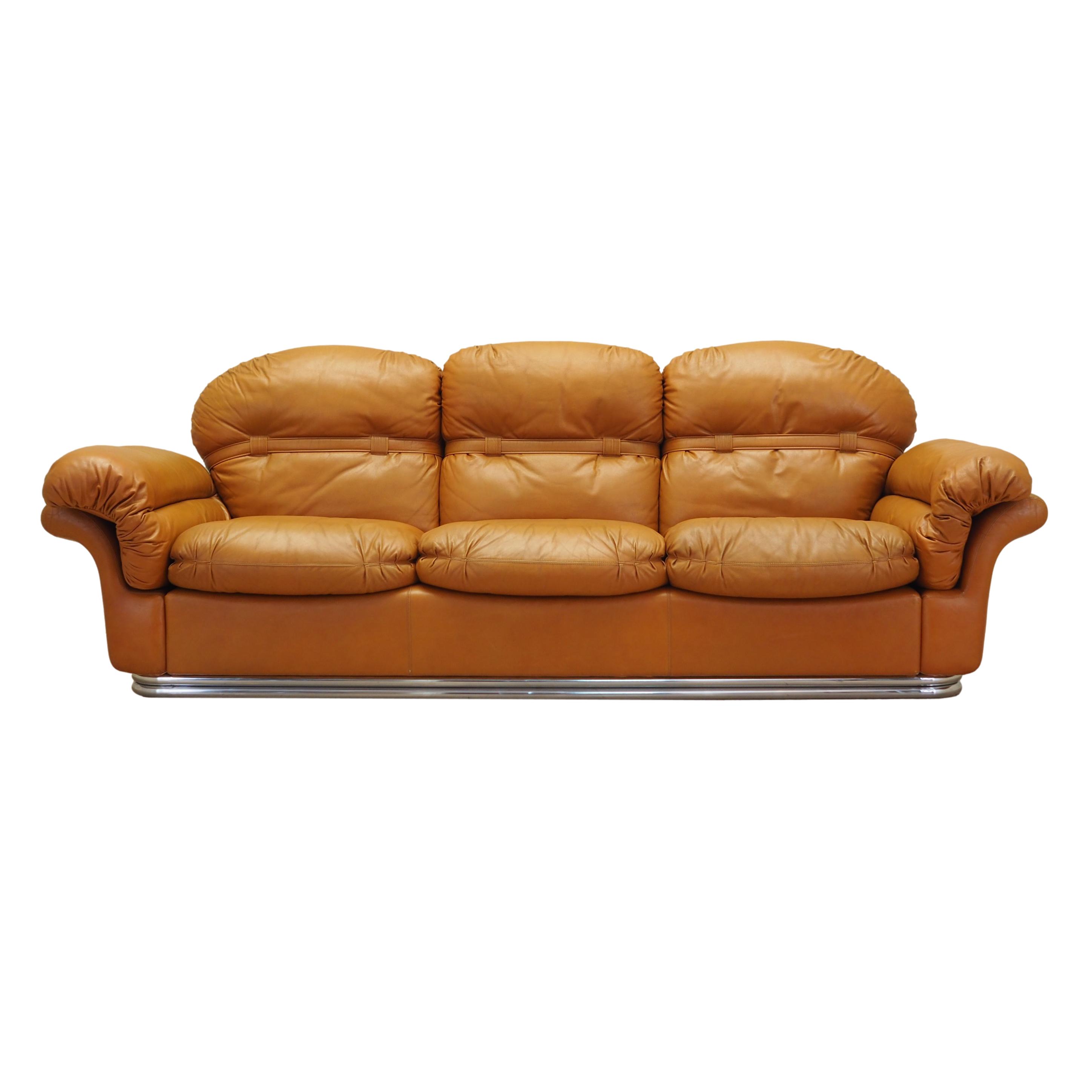 Sofa Leder Braun 1960er Jahre