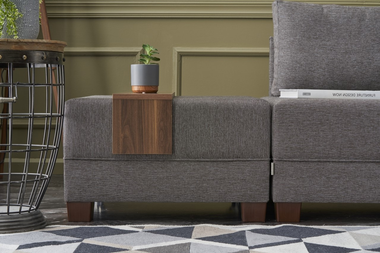Fly Divano angolare destro con 2 pouf marrone