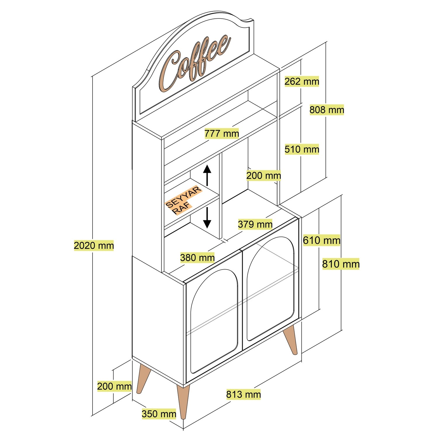 Lyon 80 Schrank Holz Creme Walnuss