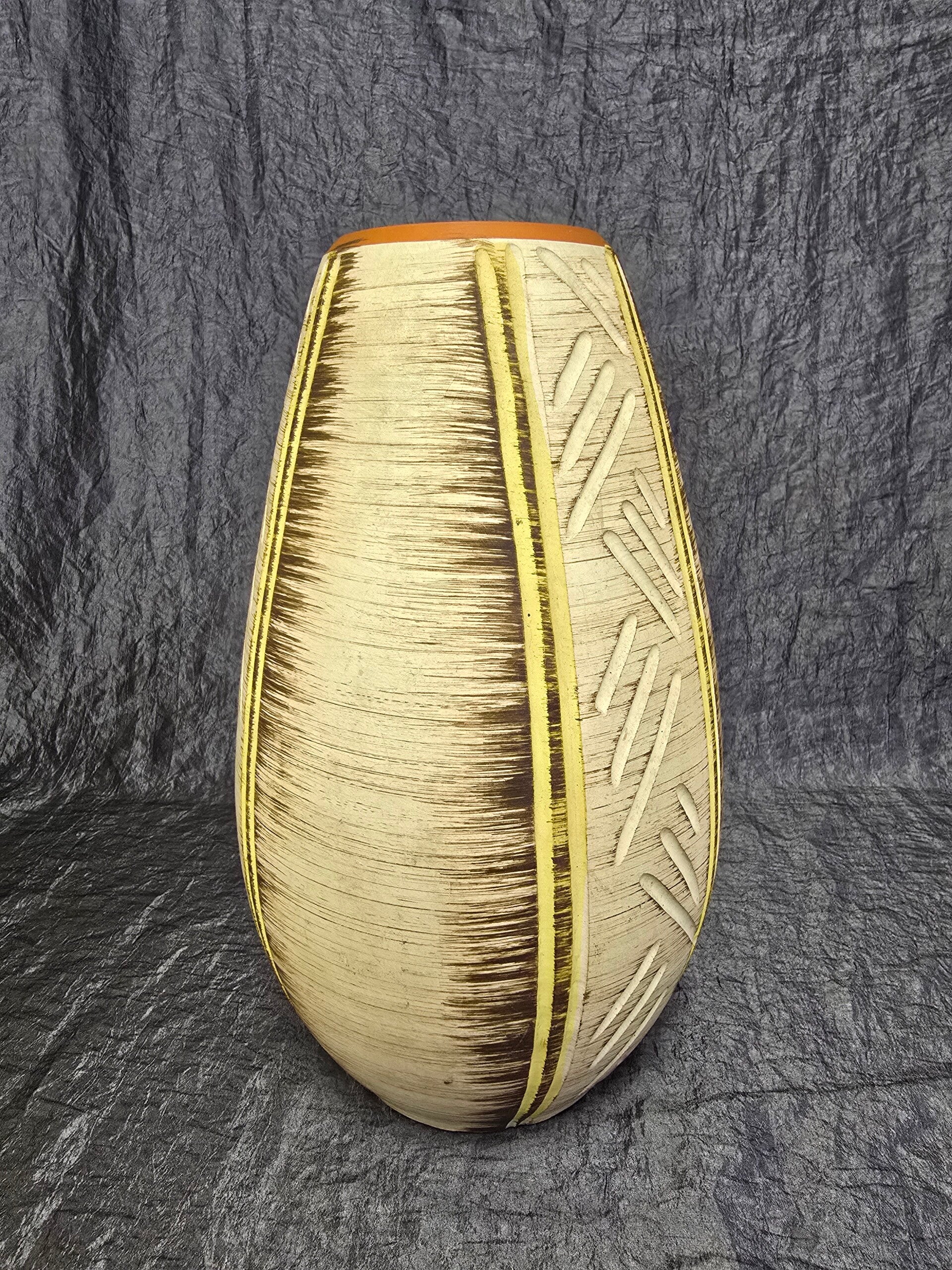 Vintage Keramikvase Beige Braun Schwarz